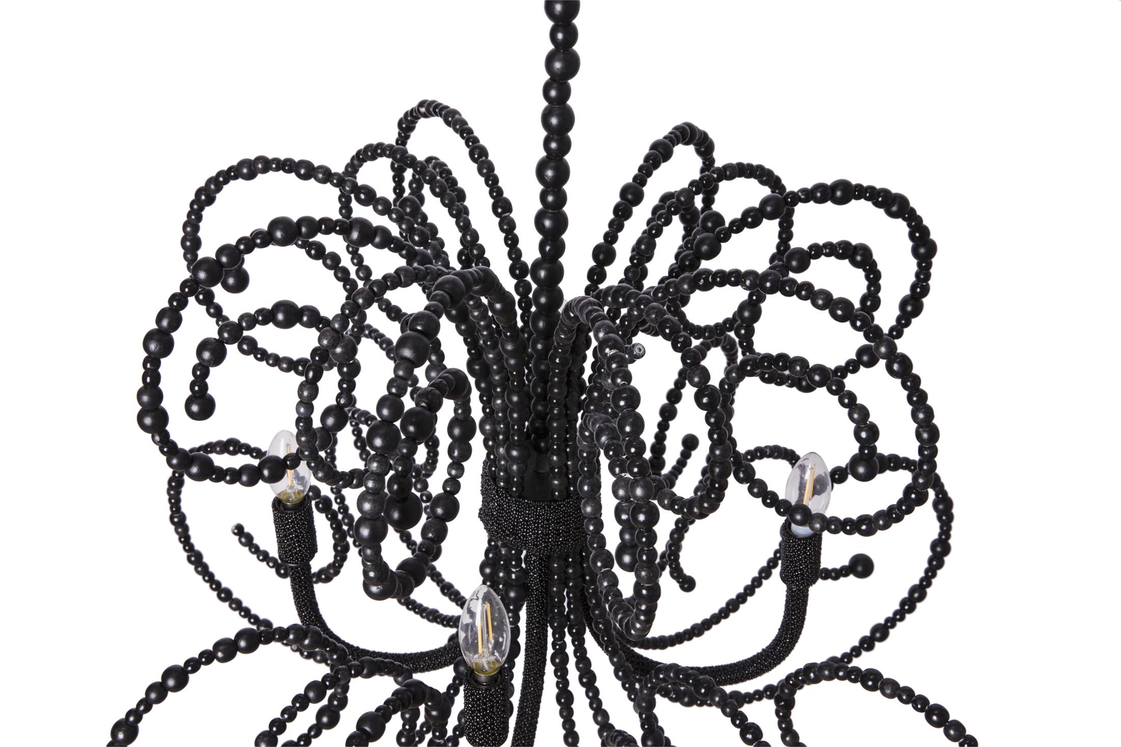 Twirly Wood Beaded Chandelier in Black