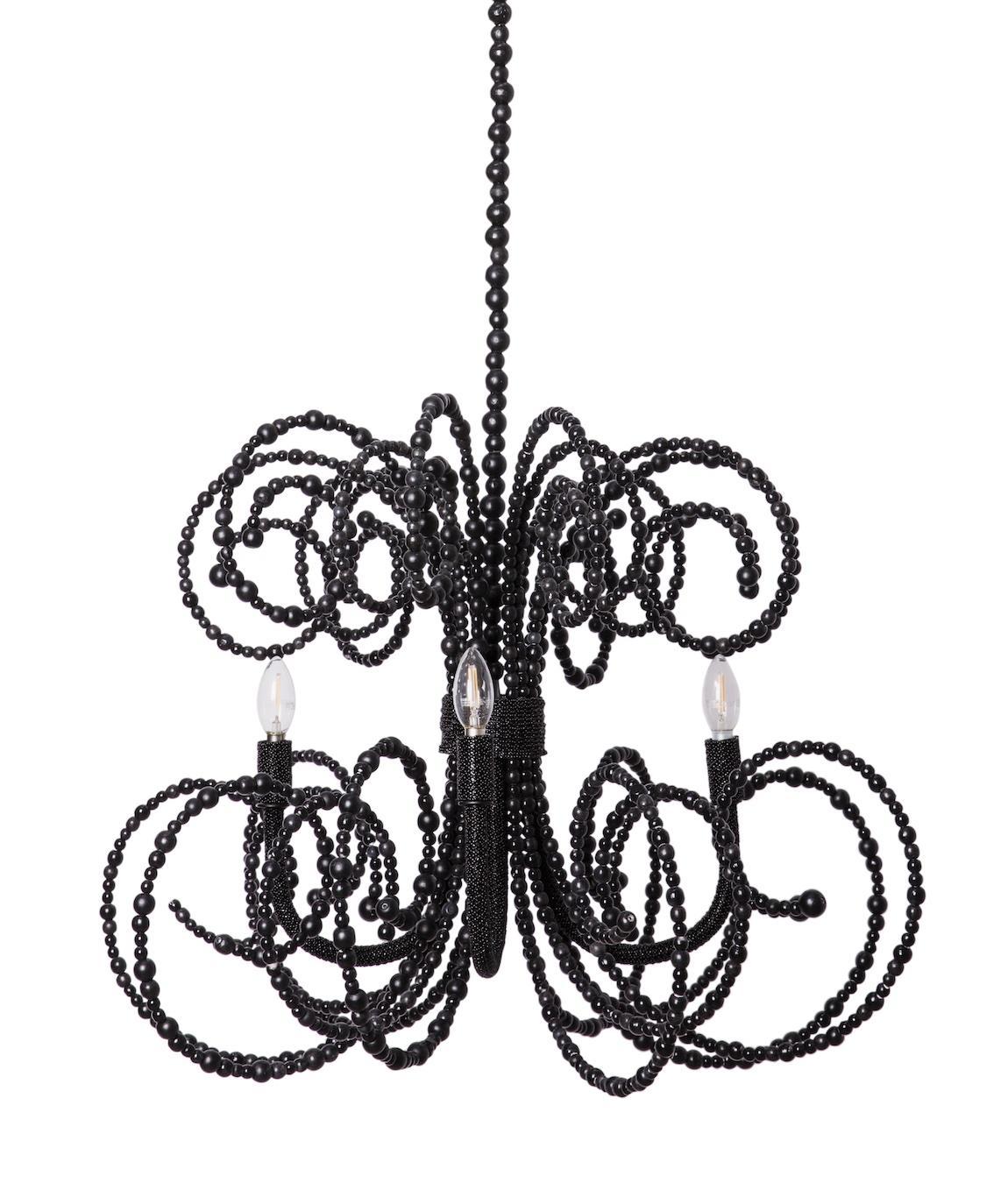 Twirly Wood Beaded Chandelier in Black