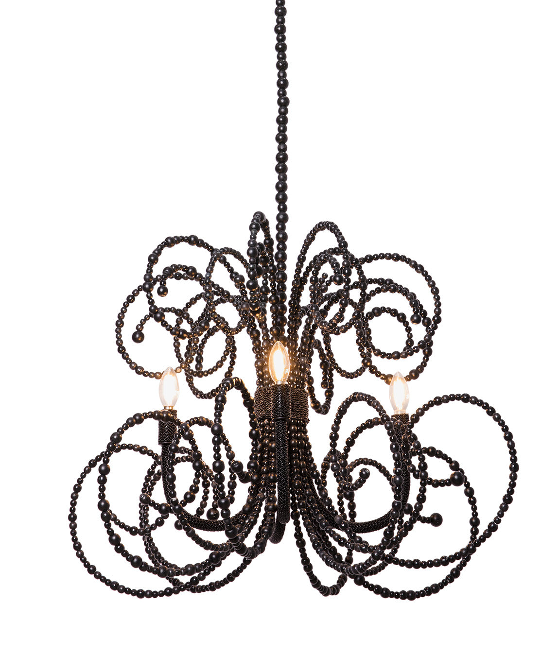 Twirly Wood Beaded Chandelier in Black