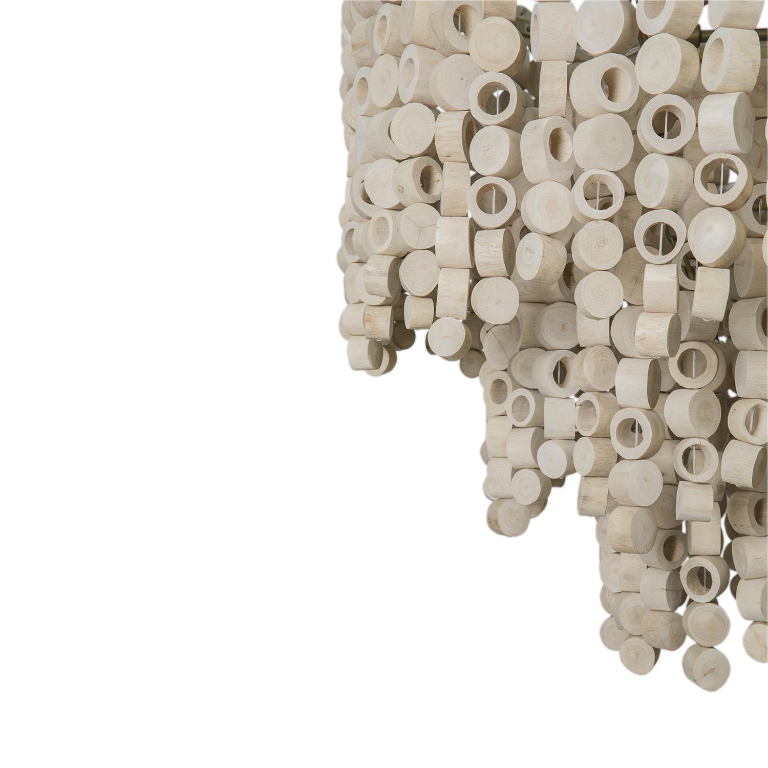 Large Round Wood Disc Chandelier in Natural Finish
