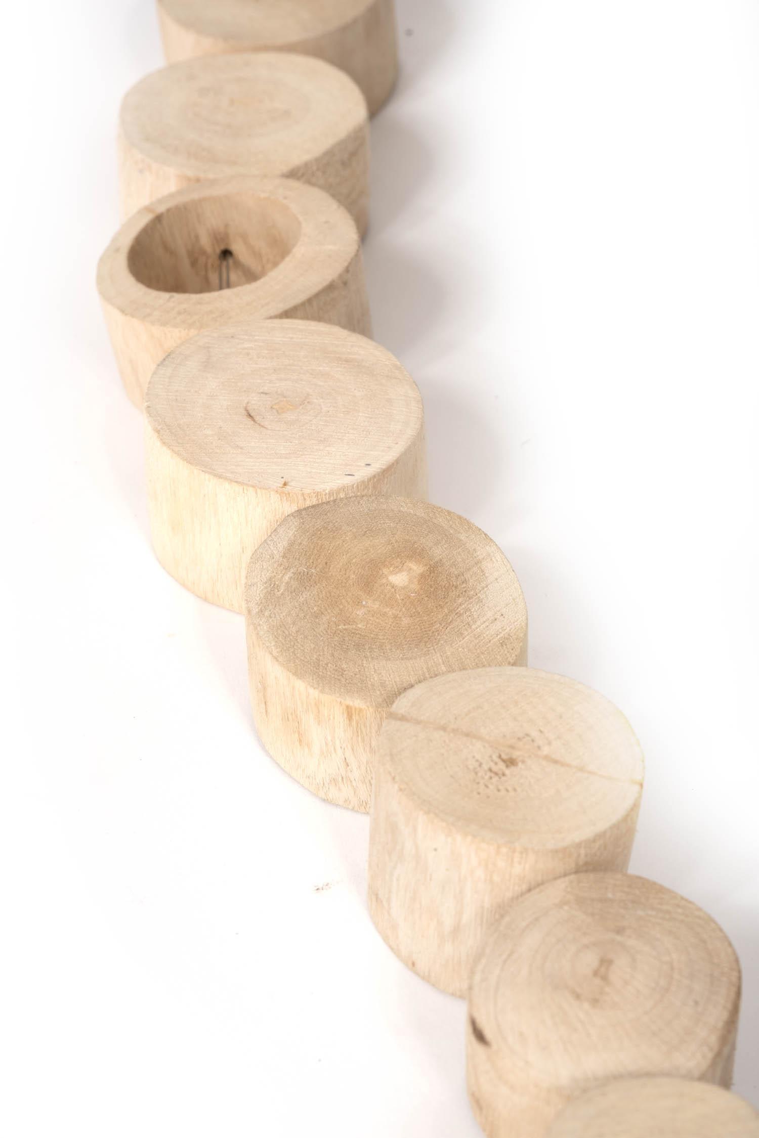 Large Round Wood Disc Chandelier in Natural Finish