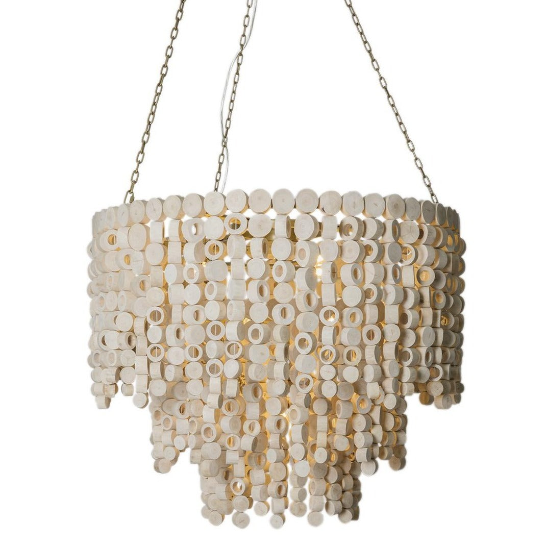 Large Round Wood Disc Chandelier in Natural Finish