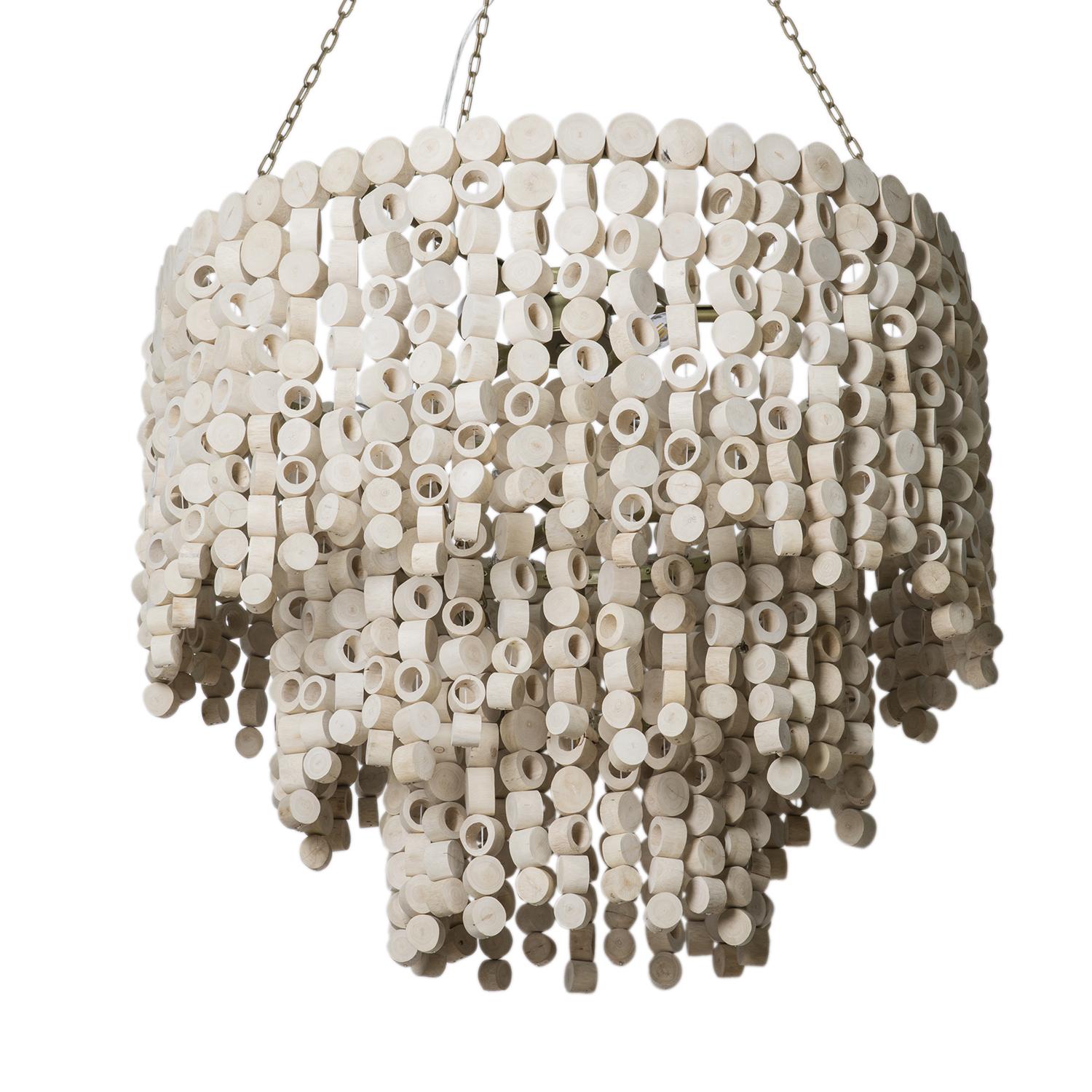 Round Wood Disc Chandelier in Natural Finish