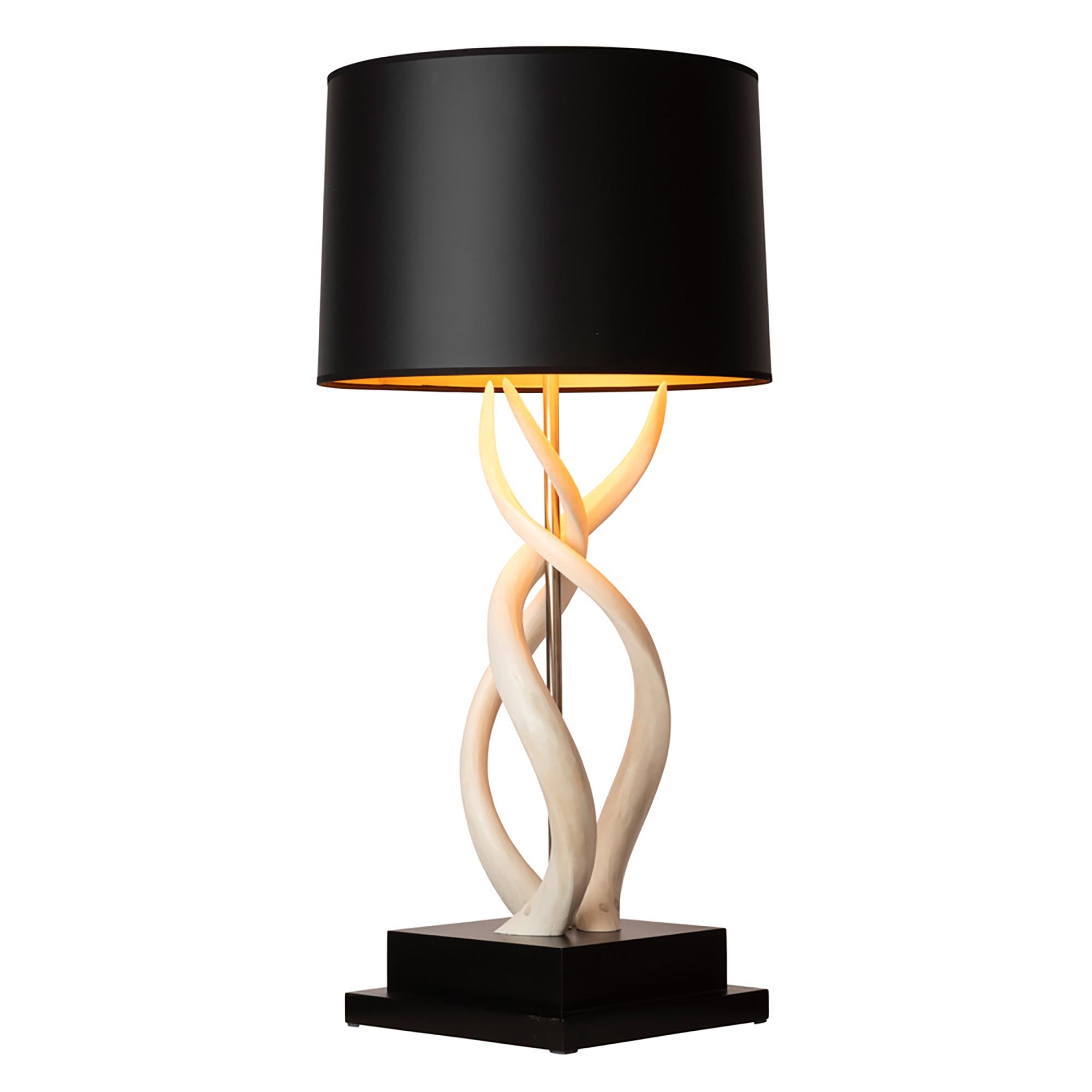 Upright Triple Kudu Inner Horn Lamp - Black Base