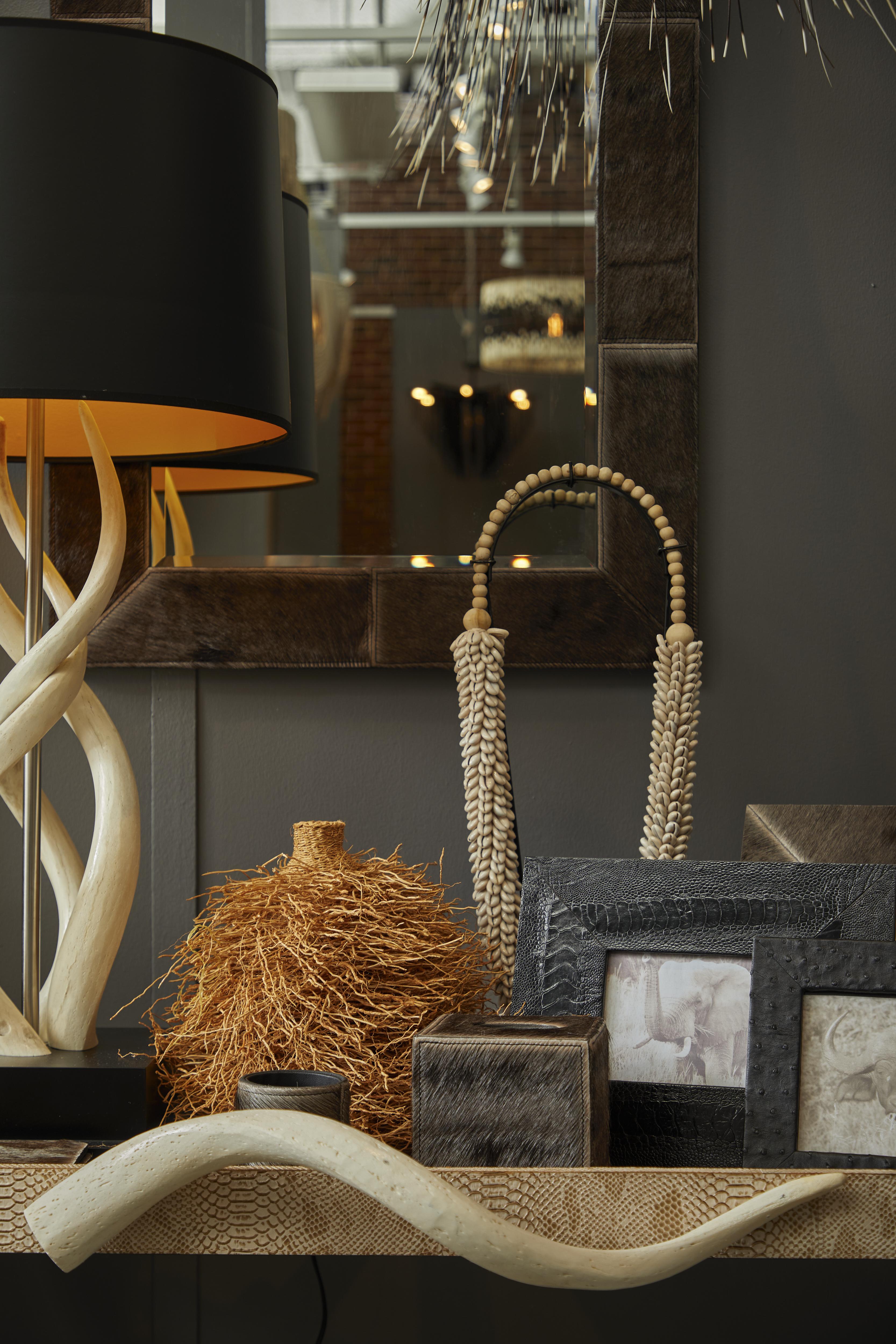 Upright Triple Kudu Inner Horn Lamp - Black Base