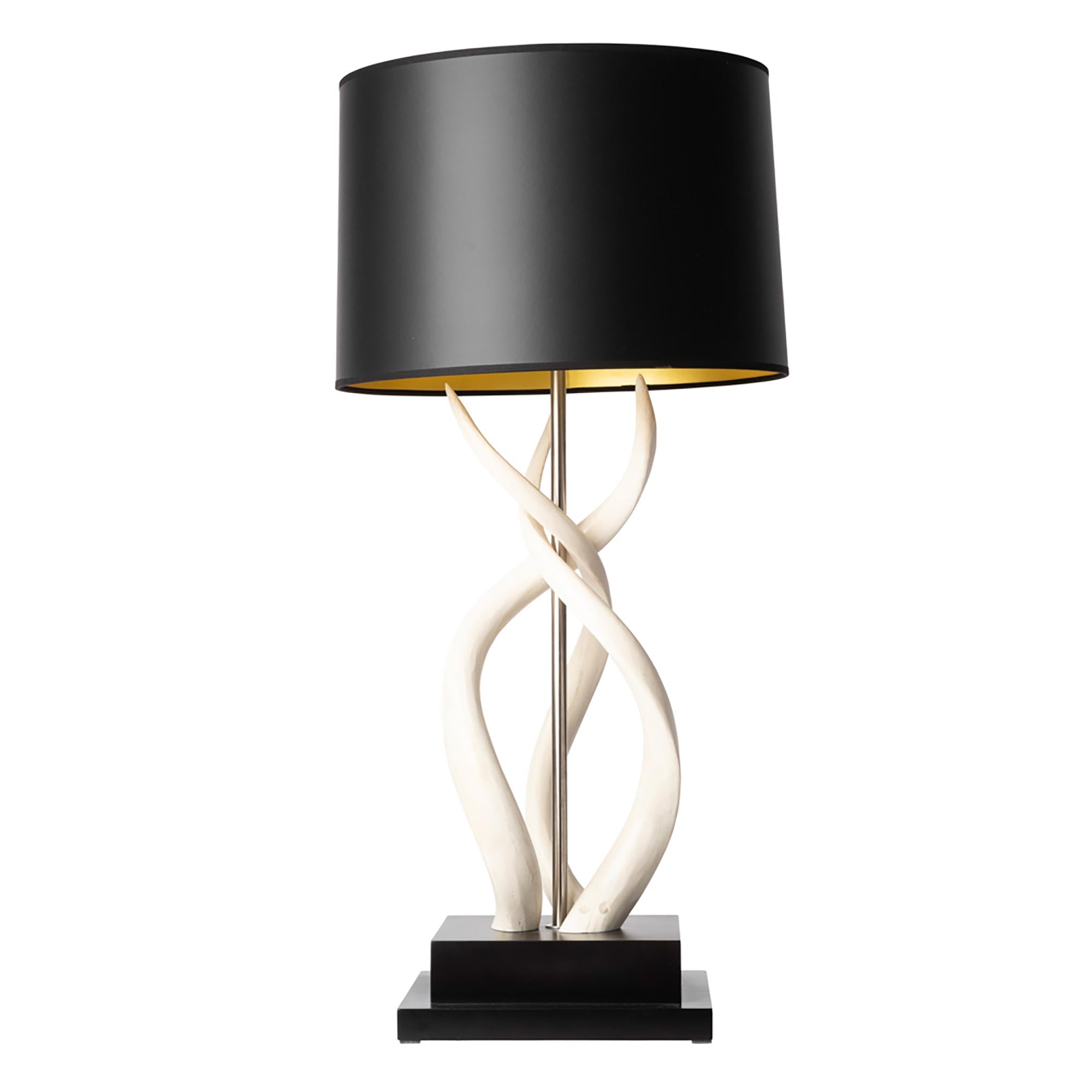 Upright Triple Kudu Inner Horn Lamp - Black Base