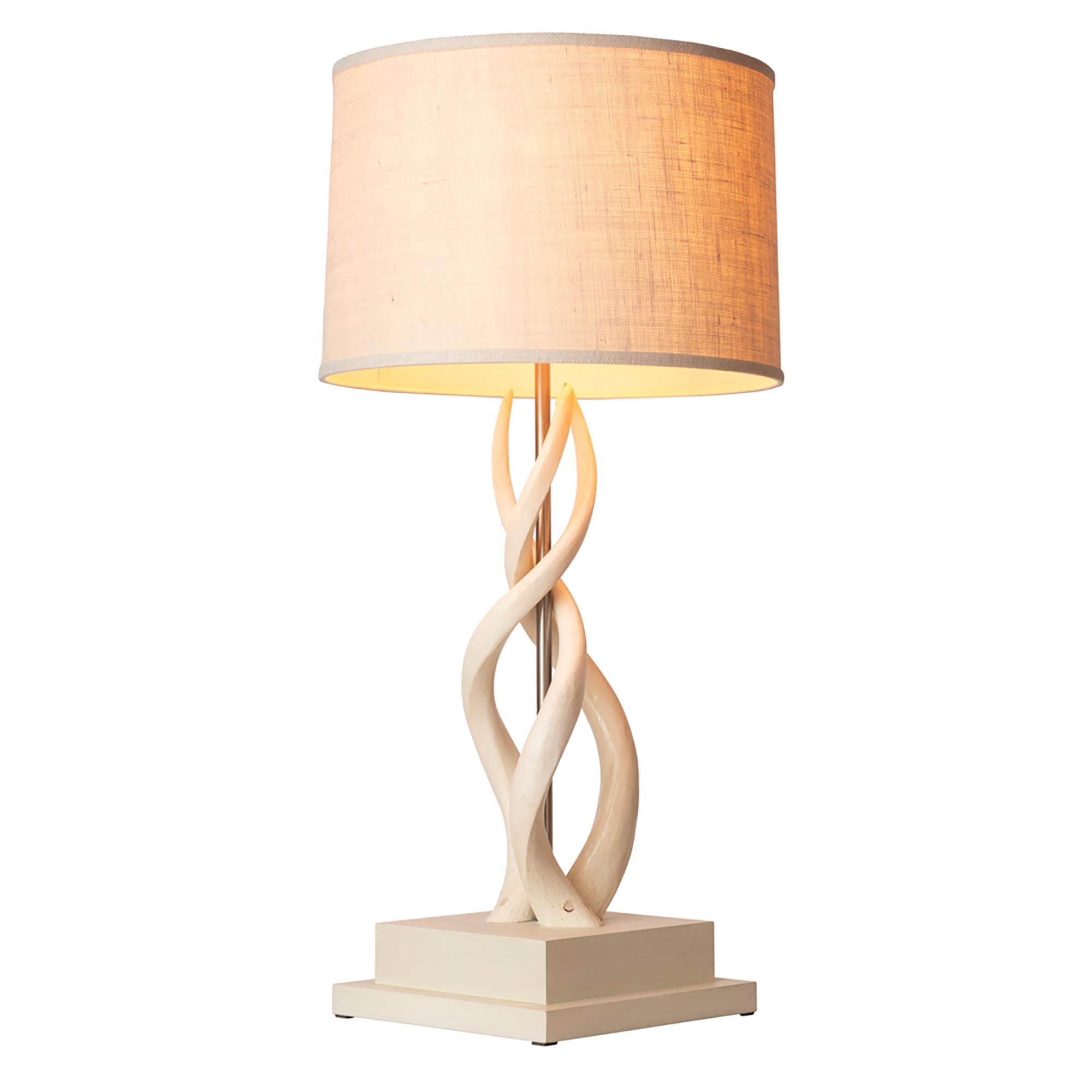 Upright Triple Kudu Inner Horn Lamp - Cream Base