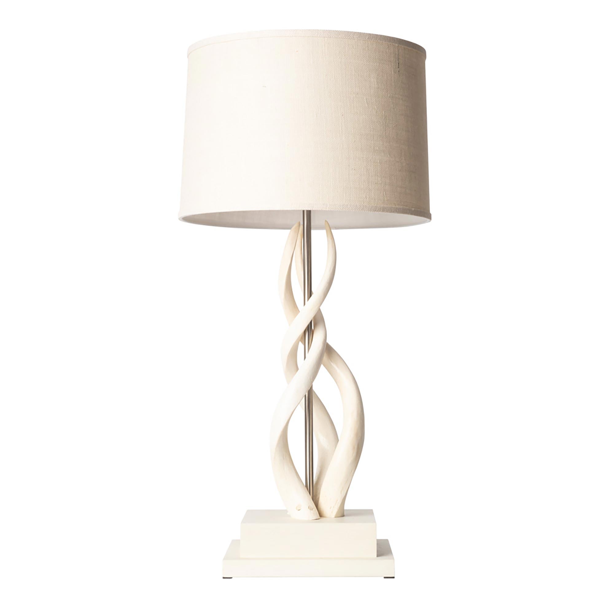 Upright Triple Kudu Inner Horn Lamp - Cream Base