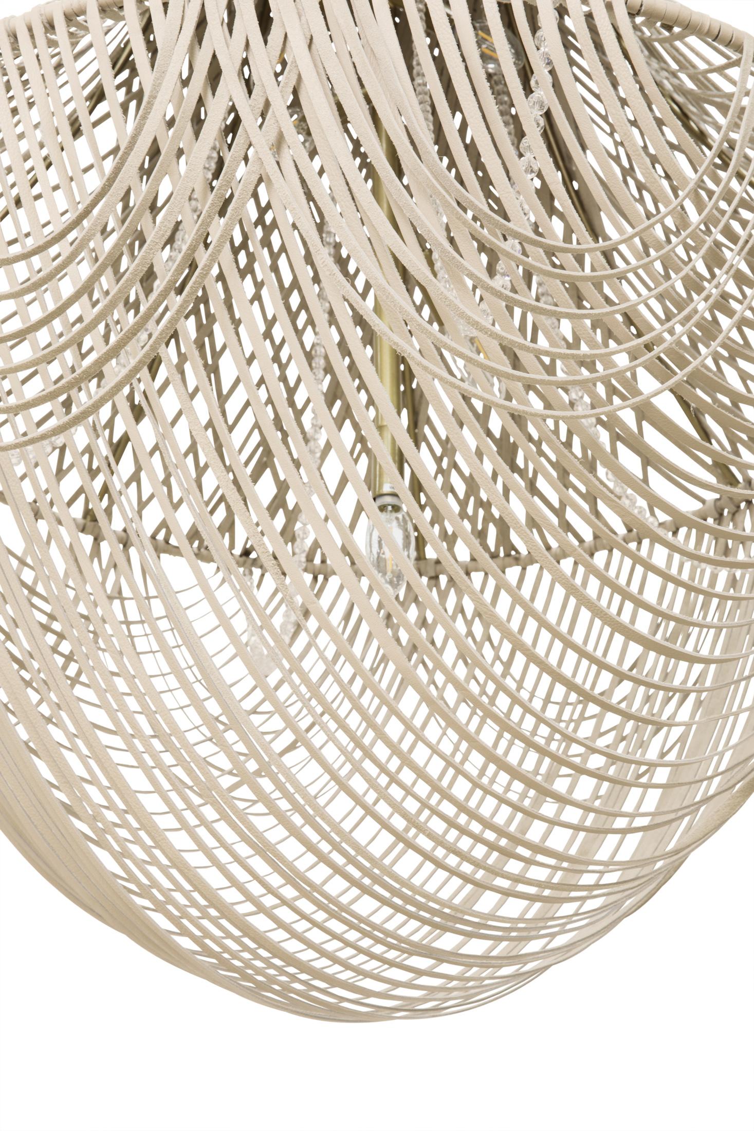 Large Empire Leather Chandelier in Cream-Stone Leather