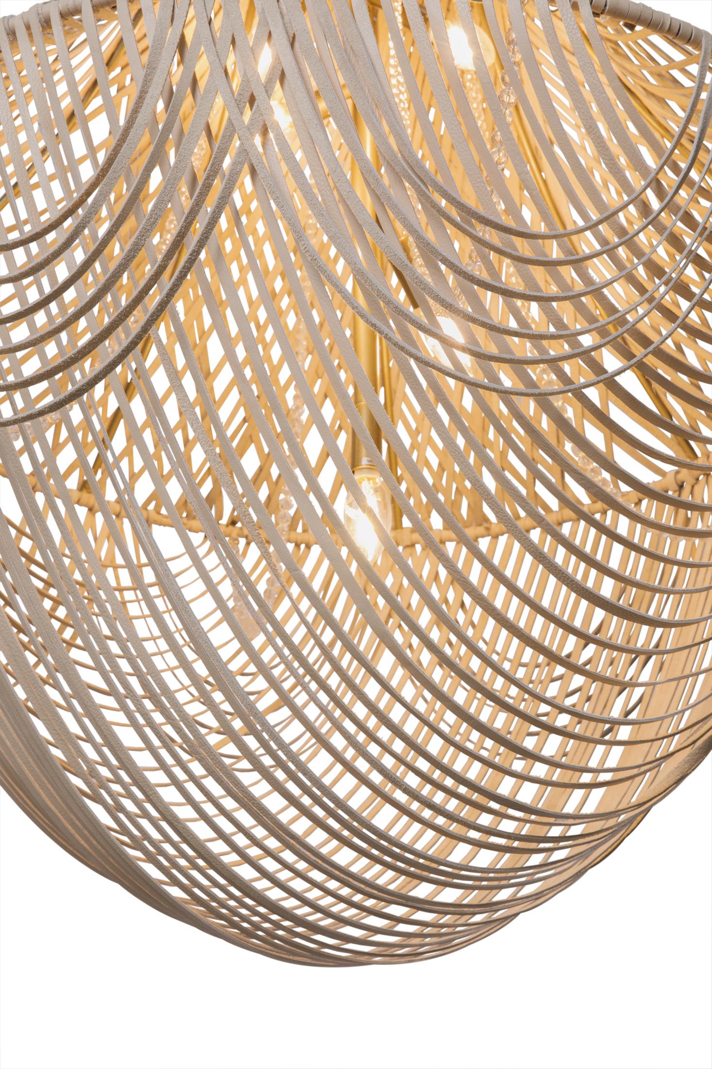Large Empire Leather Chandelier in Cream-Stone Leather