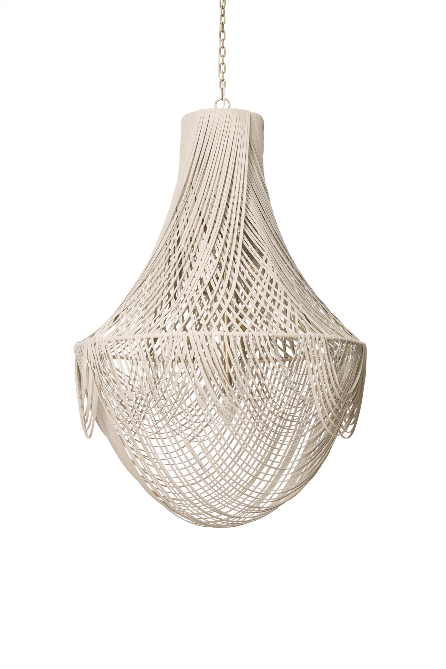 Large Empire Leather Chandelier in Cream-Stone Leather