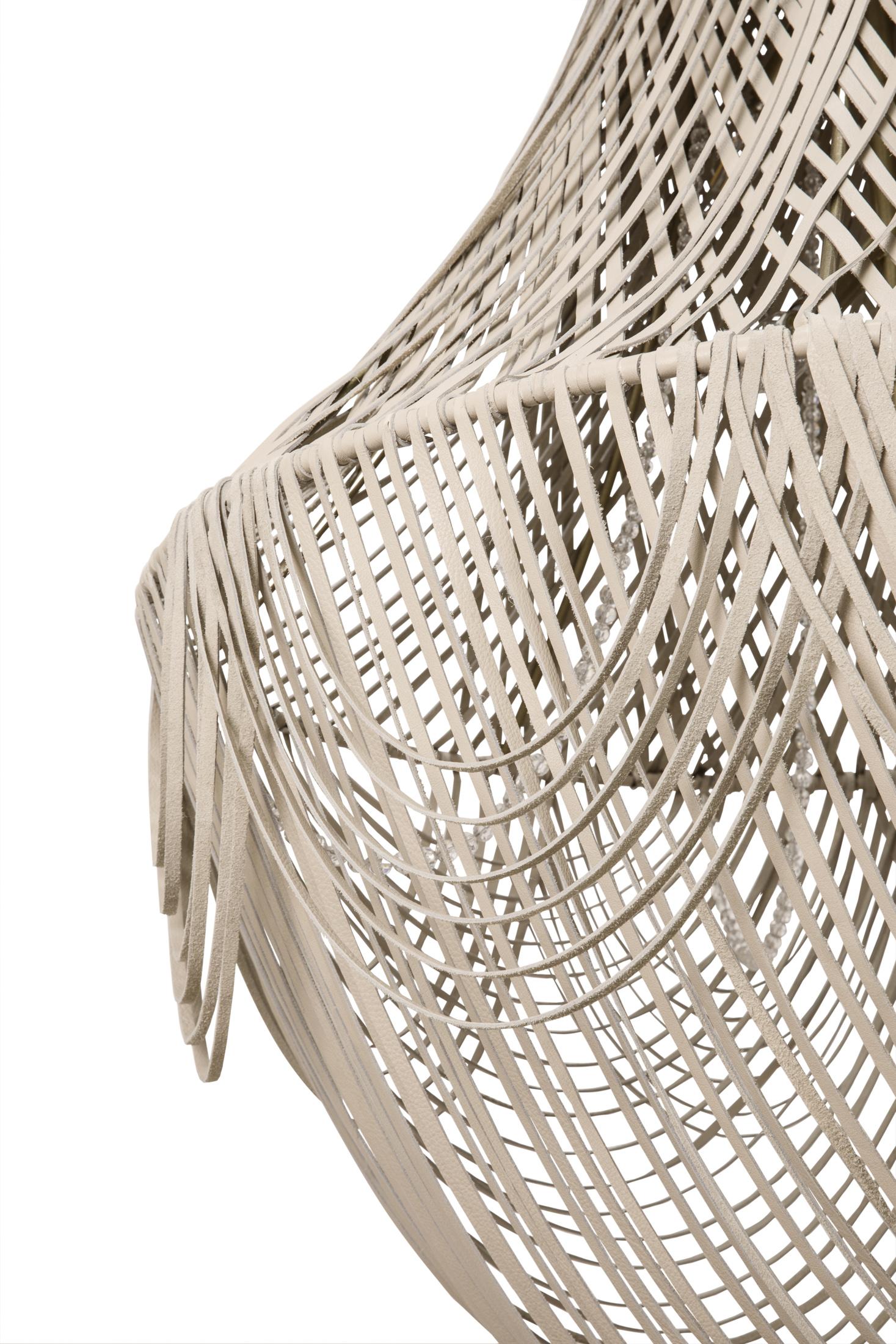 Large Empire Leather Chandelier in Cream-Stone Leather