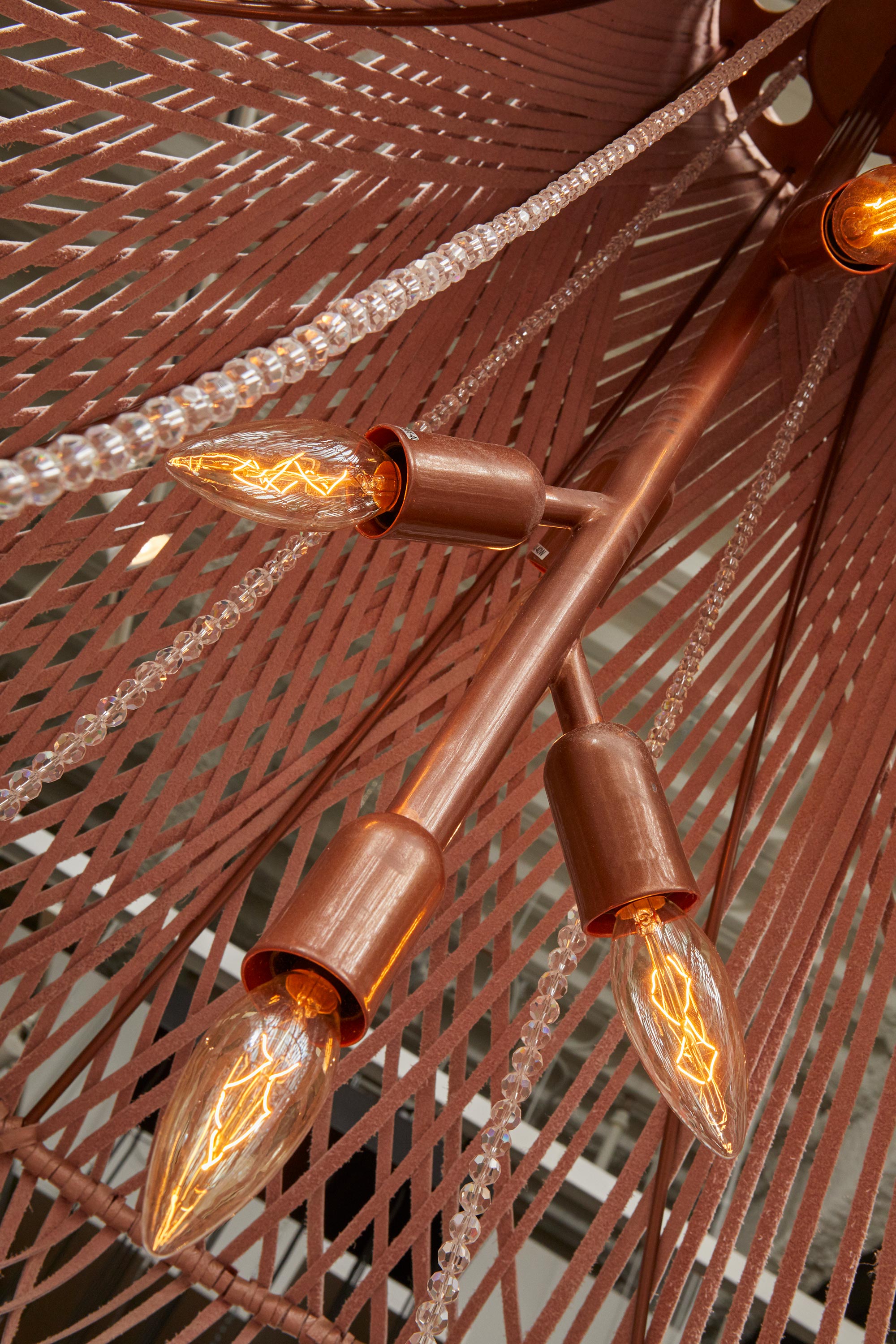 Large Empire Leather Chandelier in Metallic Leather