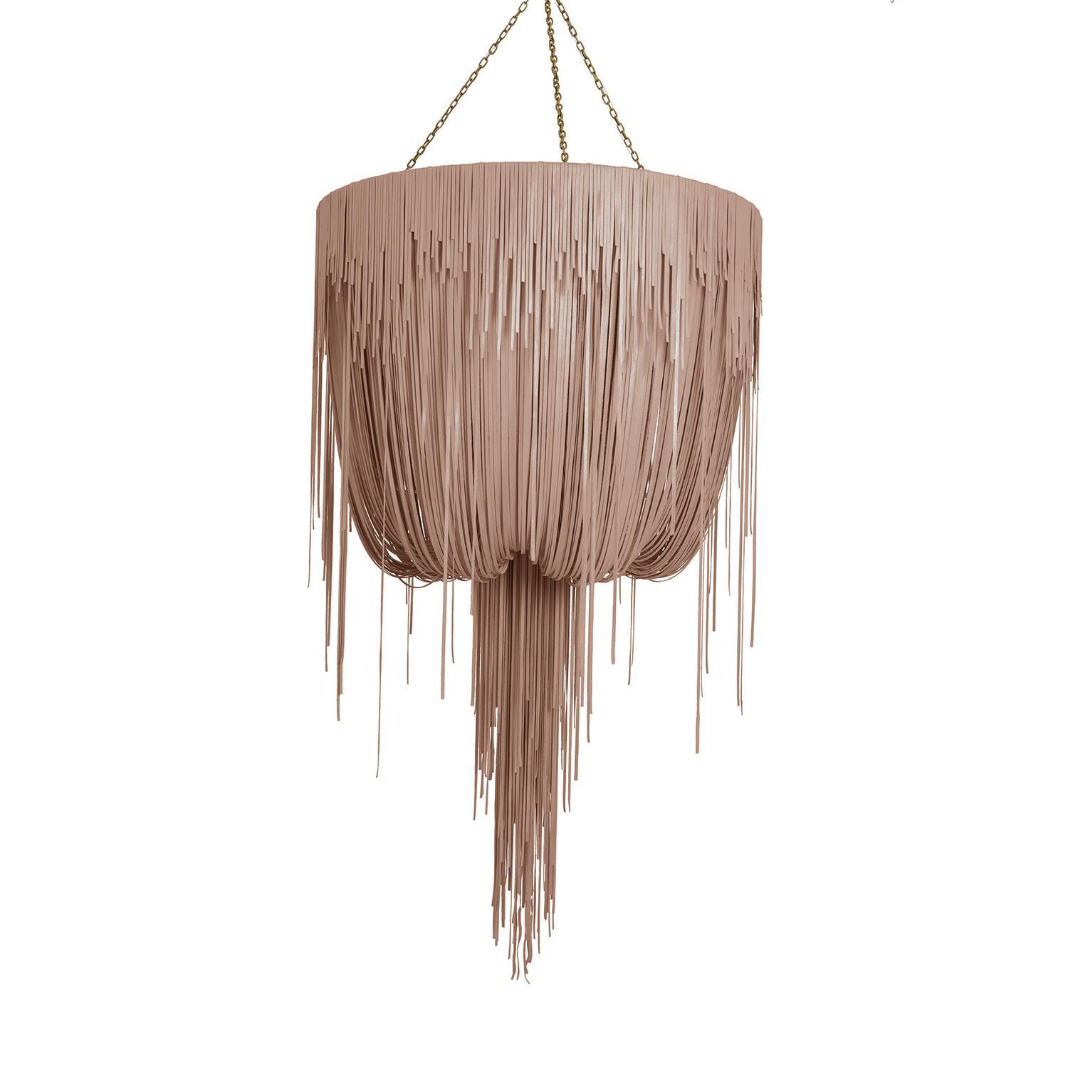 Large Round Urchin Leather Chandelier in Metallic Leather