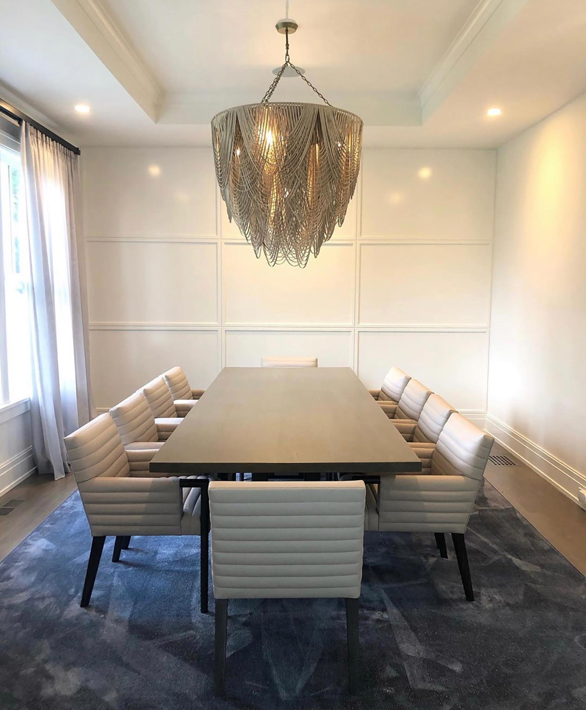 Large Round Whisper Leather Chandelier in Cream-Stone Leather