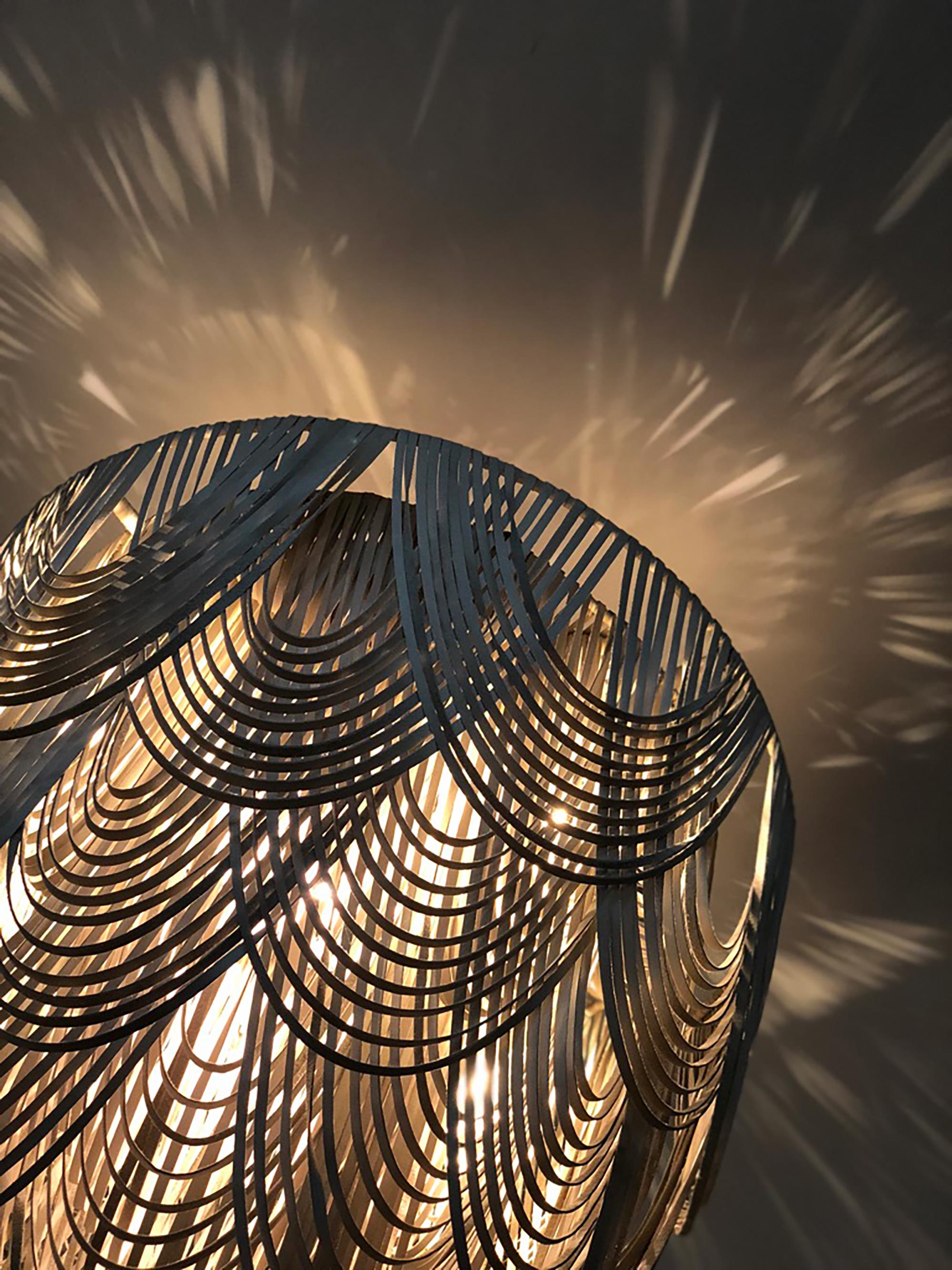 Large Round Whisper Leather Chandelier in Cream-Stone Leather