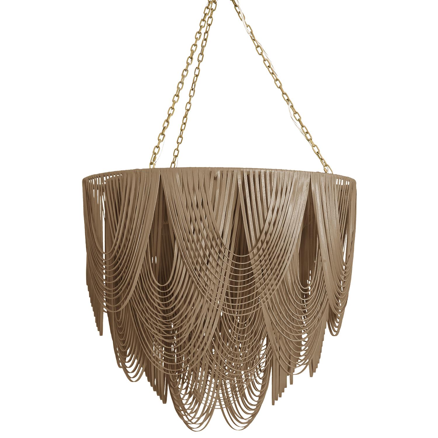 Large Round Whisper Leather Chandelier in Metallic Leather