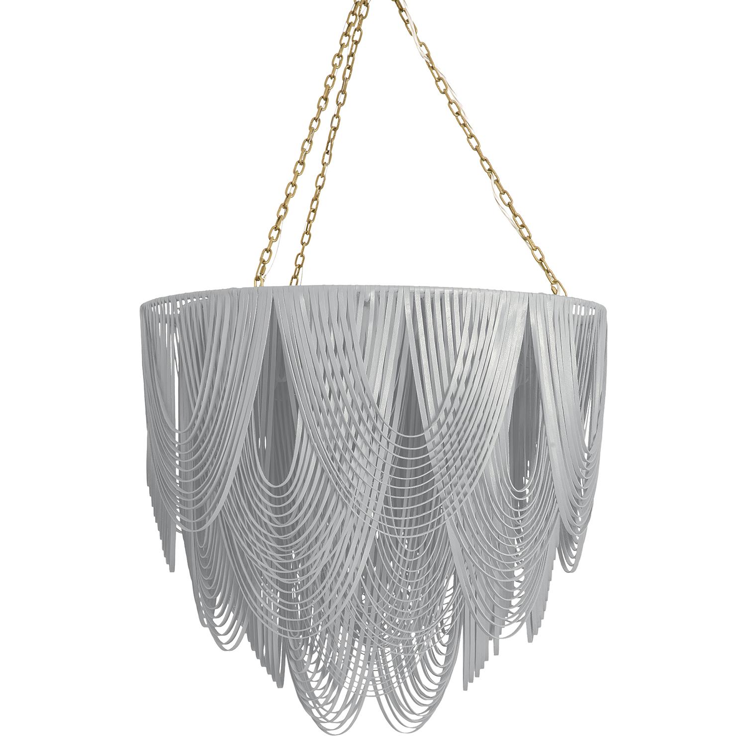 Large Round Whisper Leather Chandelier in Metallic Leather