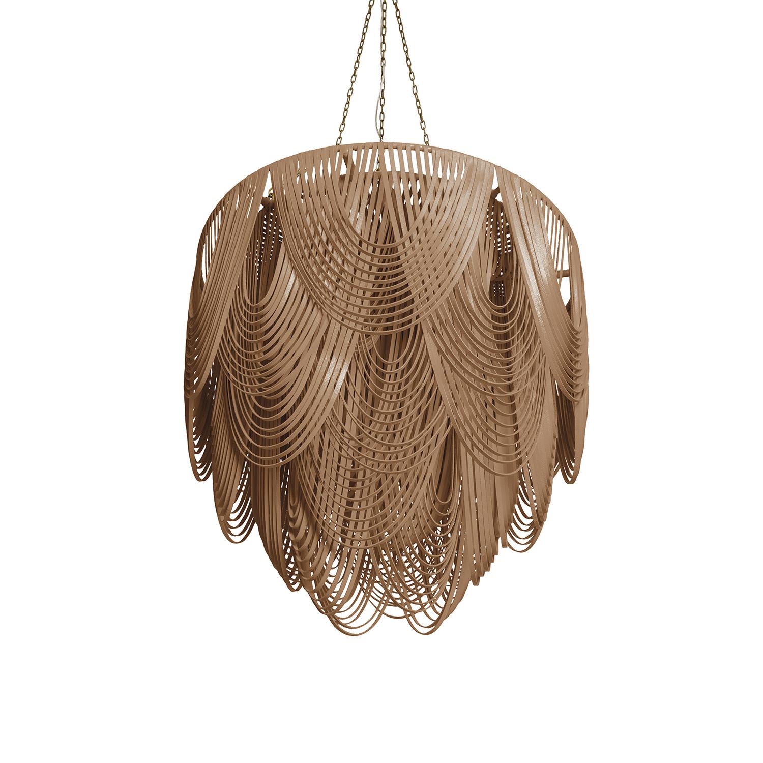 Large Round Whisper Leather Chandelier in Metallic Leather