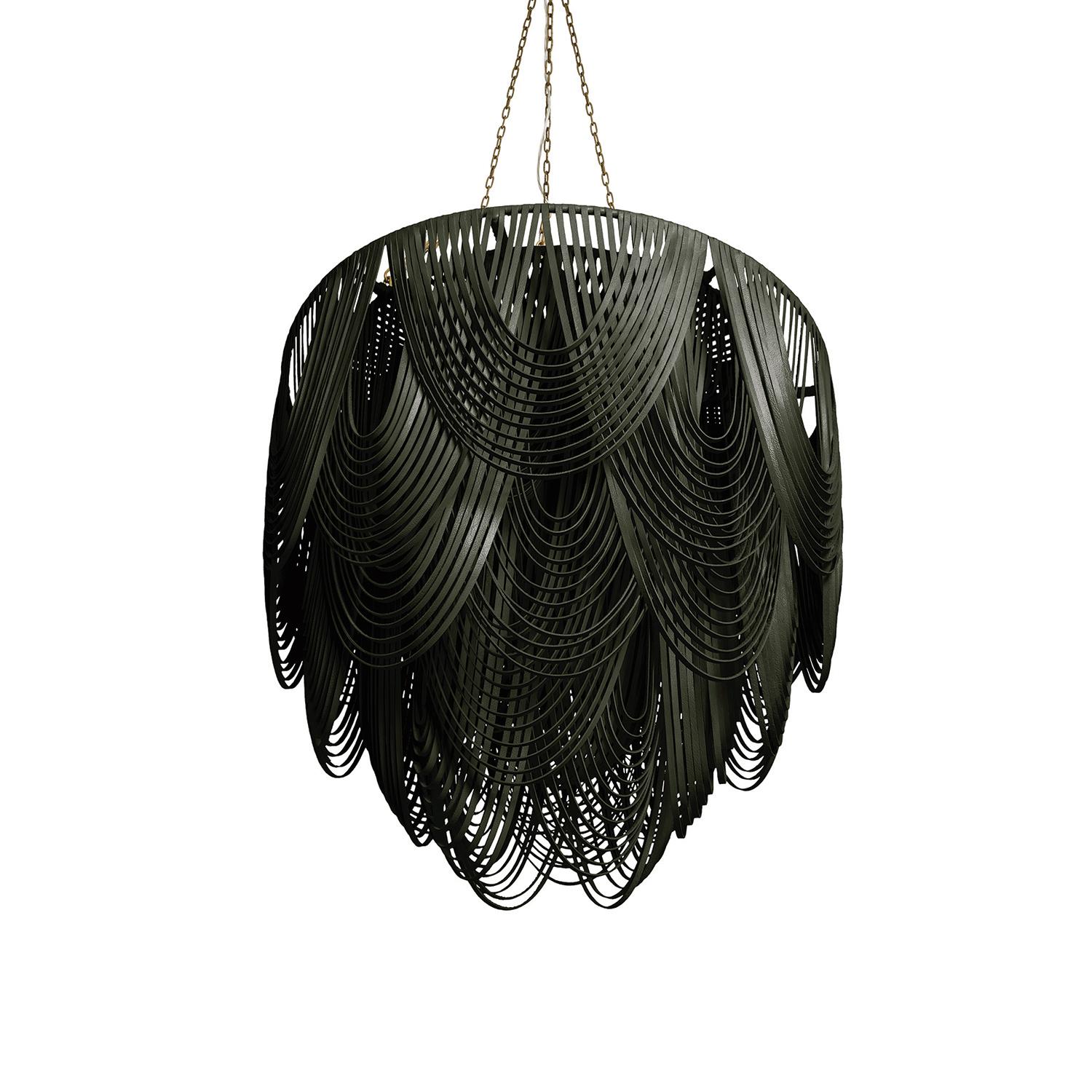 Large Round Whisper Leather Chandelier in NeKeia Leather