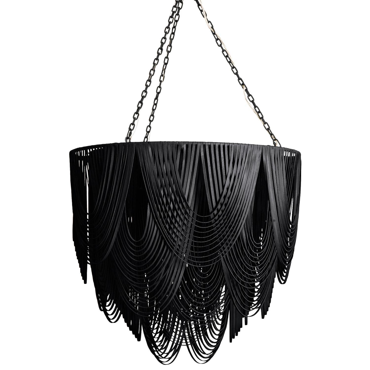 Large Round Whisper Leather Chandelier in Premium Leather | NGALA