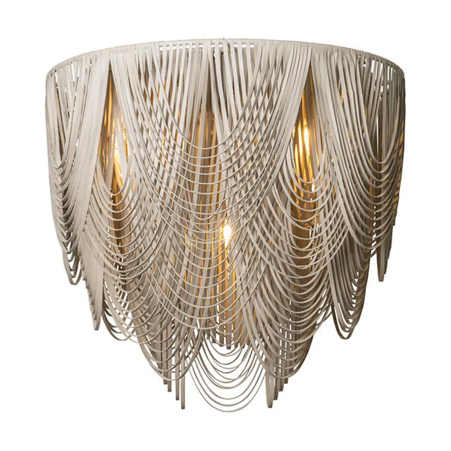 Large Round Whisper Flush Mount Leather Chandelier in Cream-Stone Leather