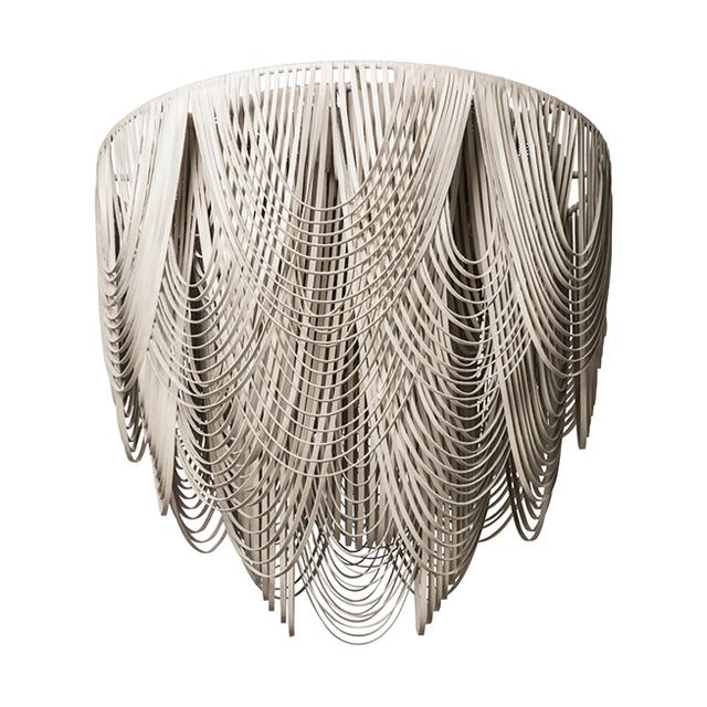 Large Round Whisper Flush Mount Leather Chandelier in Cream-Stone Leather