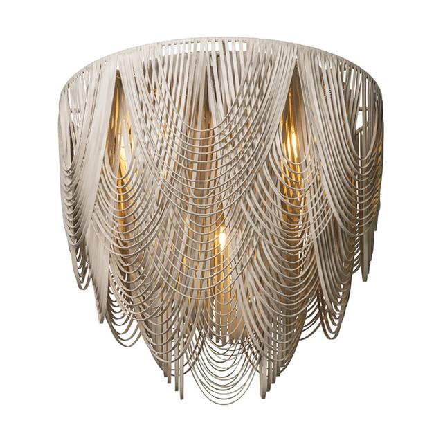 Large Round Whisper Flush Mount Leather Chandelier in Cream-Stone Leather