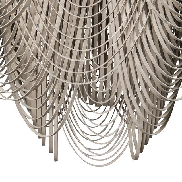 Large Round Whisper Flush Mount Leather Chandelier in Cream-Stone Leather