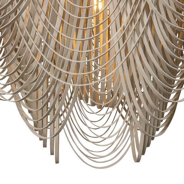 Large Round Whisper Flush Mount Leather Chandelier in Cream-Stone Leather