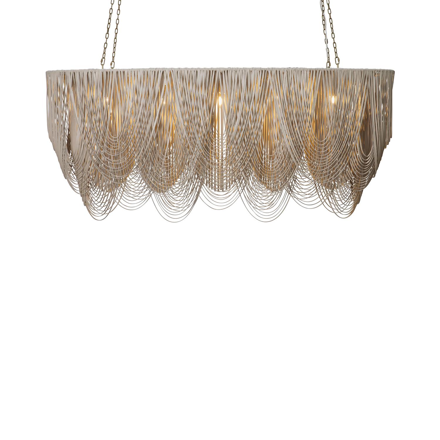 Large Oval Whisper Leather Chandelier in Cream-Stone Leather