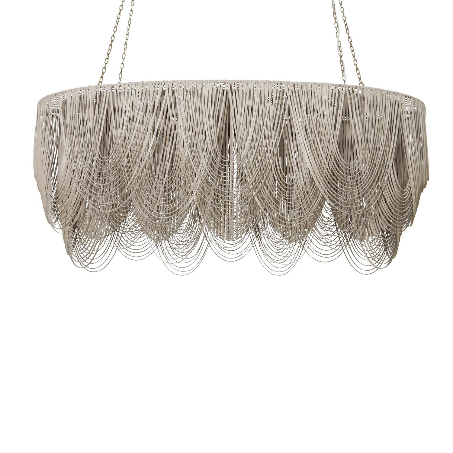 Large Oval Whisper Leather Chandelier in Cream-Stone Leather