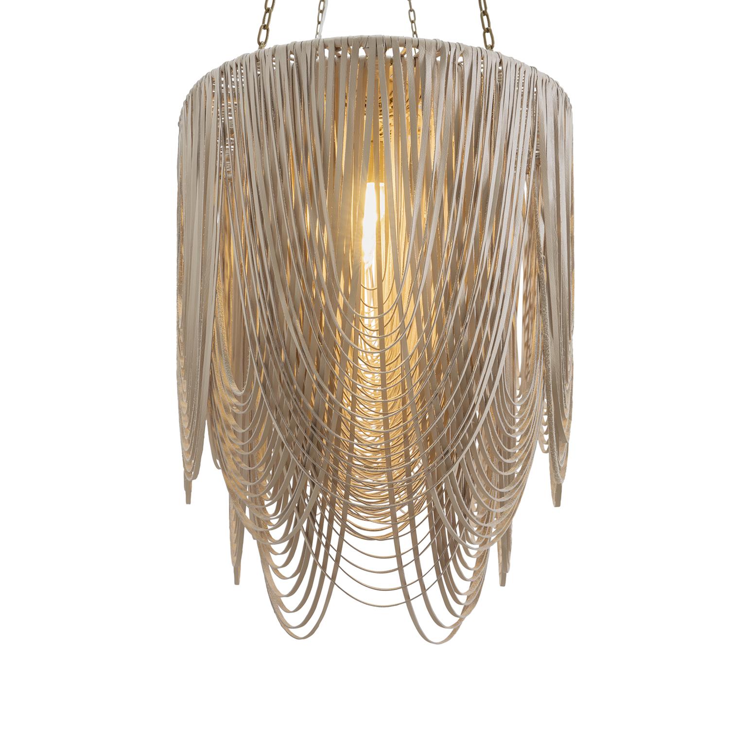 Large Oval Whisper Leather Chandelier in Cream-Stone Leather
