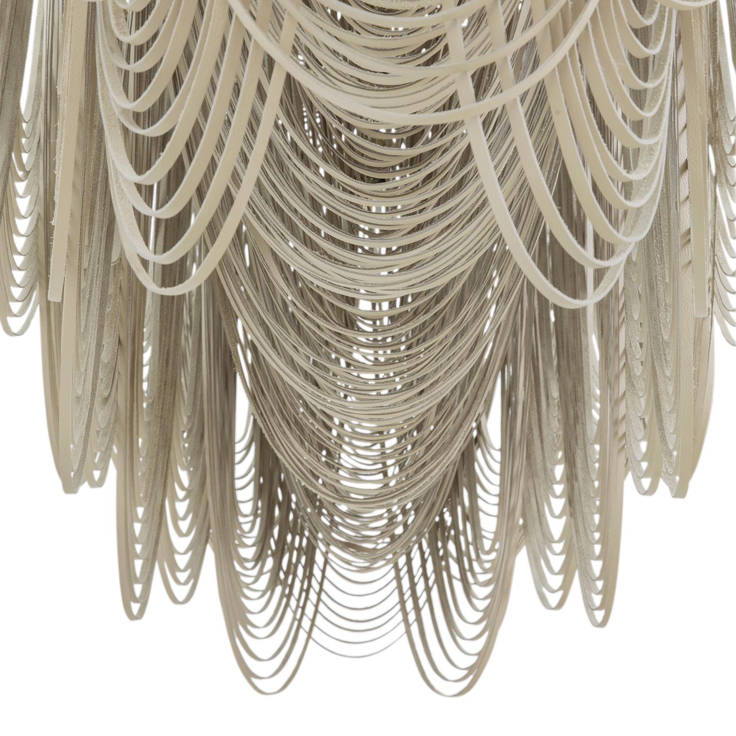 Large Oval Whisper Leather Chandelier in Cream-Stone Leather