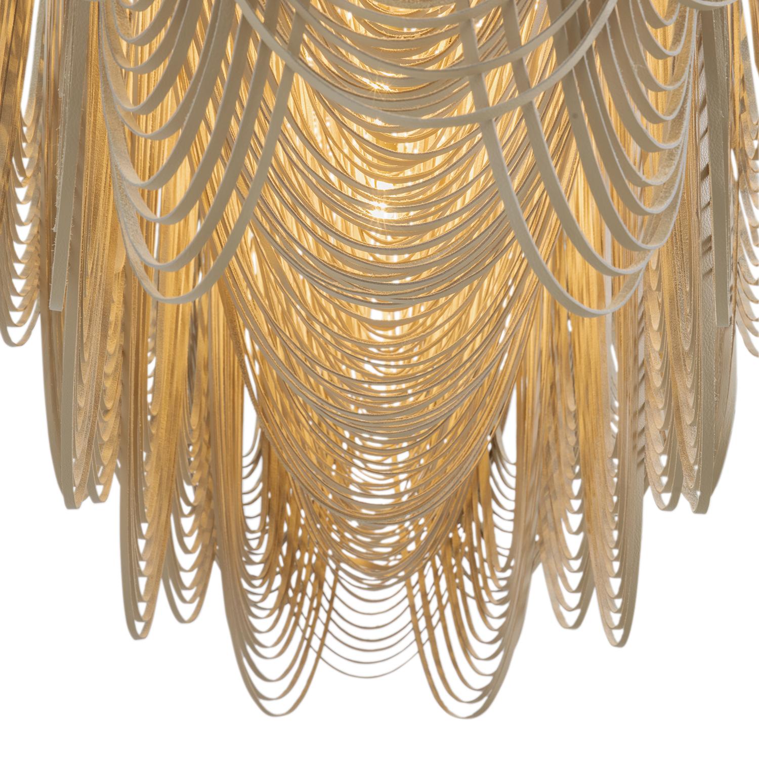 Large Oval Whisper Leather Chandelier in Cream-Stone Leather