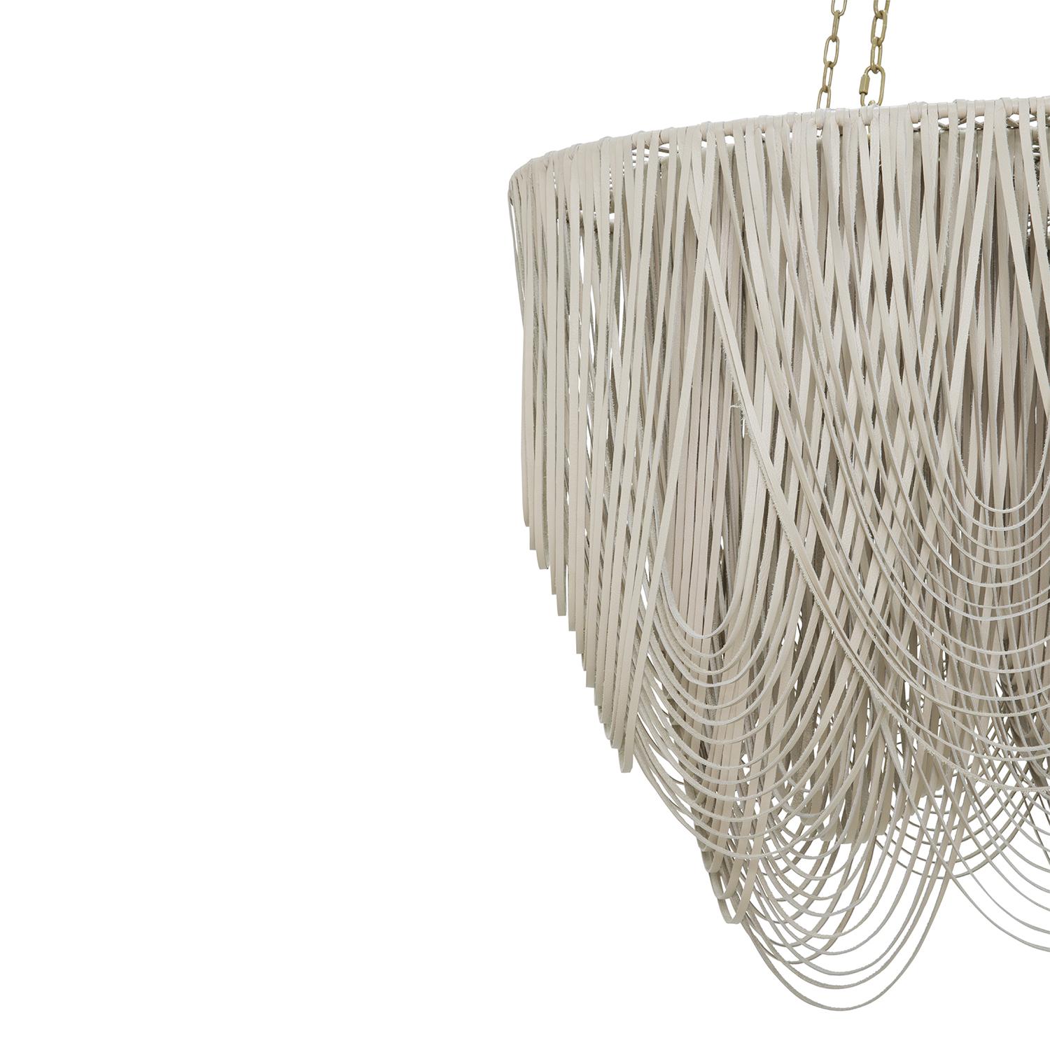Large Oval Whisper Leather Chandelier in Cream-Stone Leather