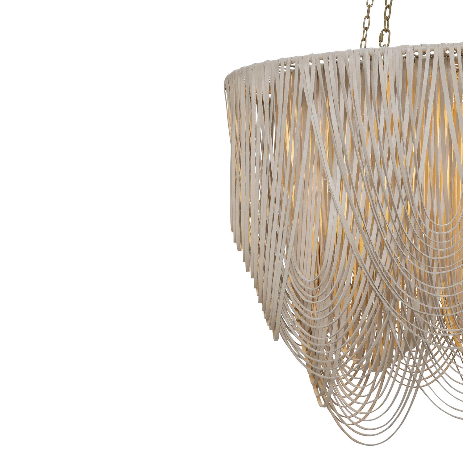 Large Oval Whisper Leather Chandelier in Cream-Stone Leather