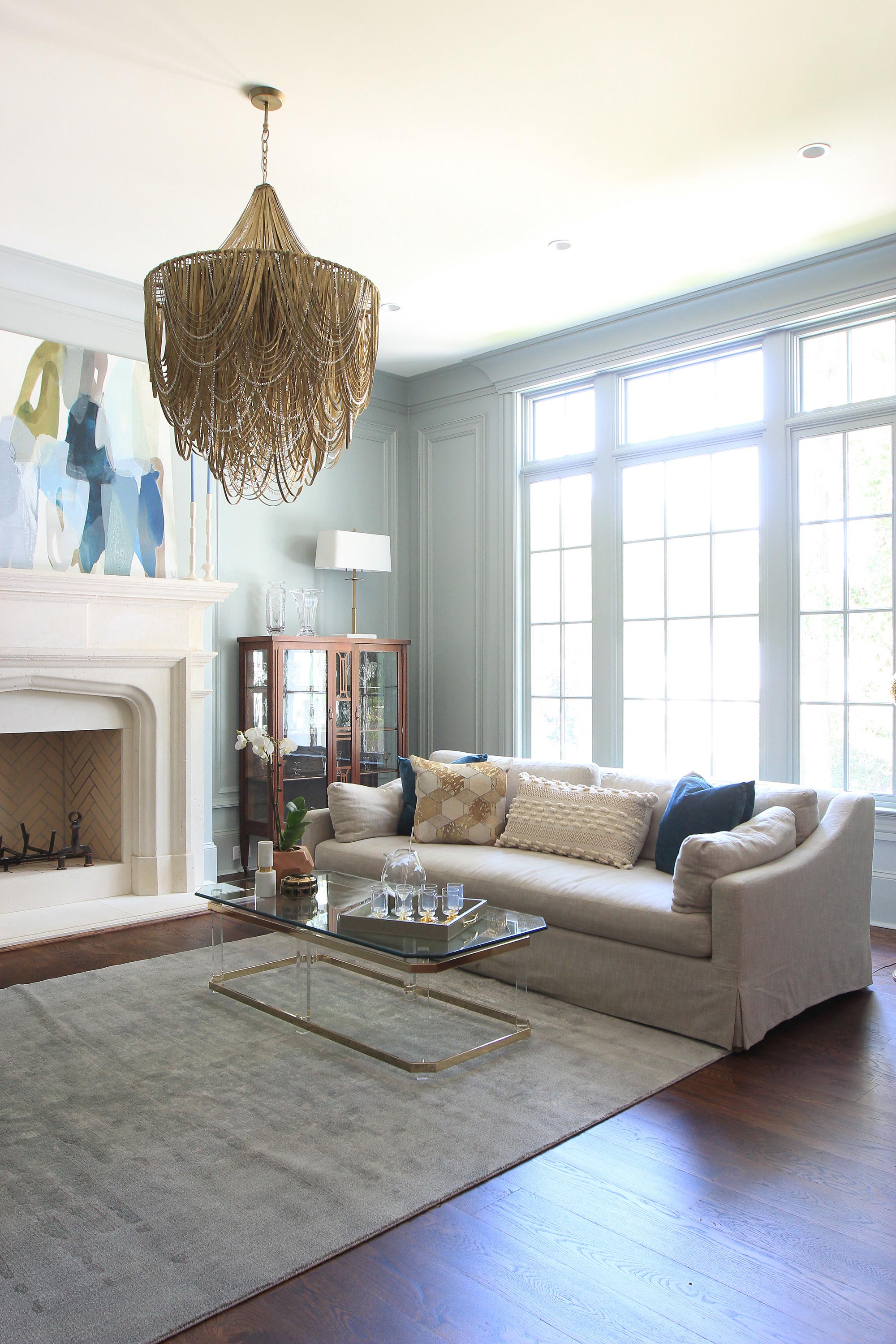 Large Round Whisper with Crown Leather Chandelier in Metallic Leather