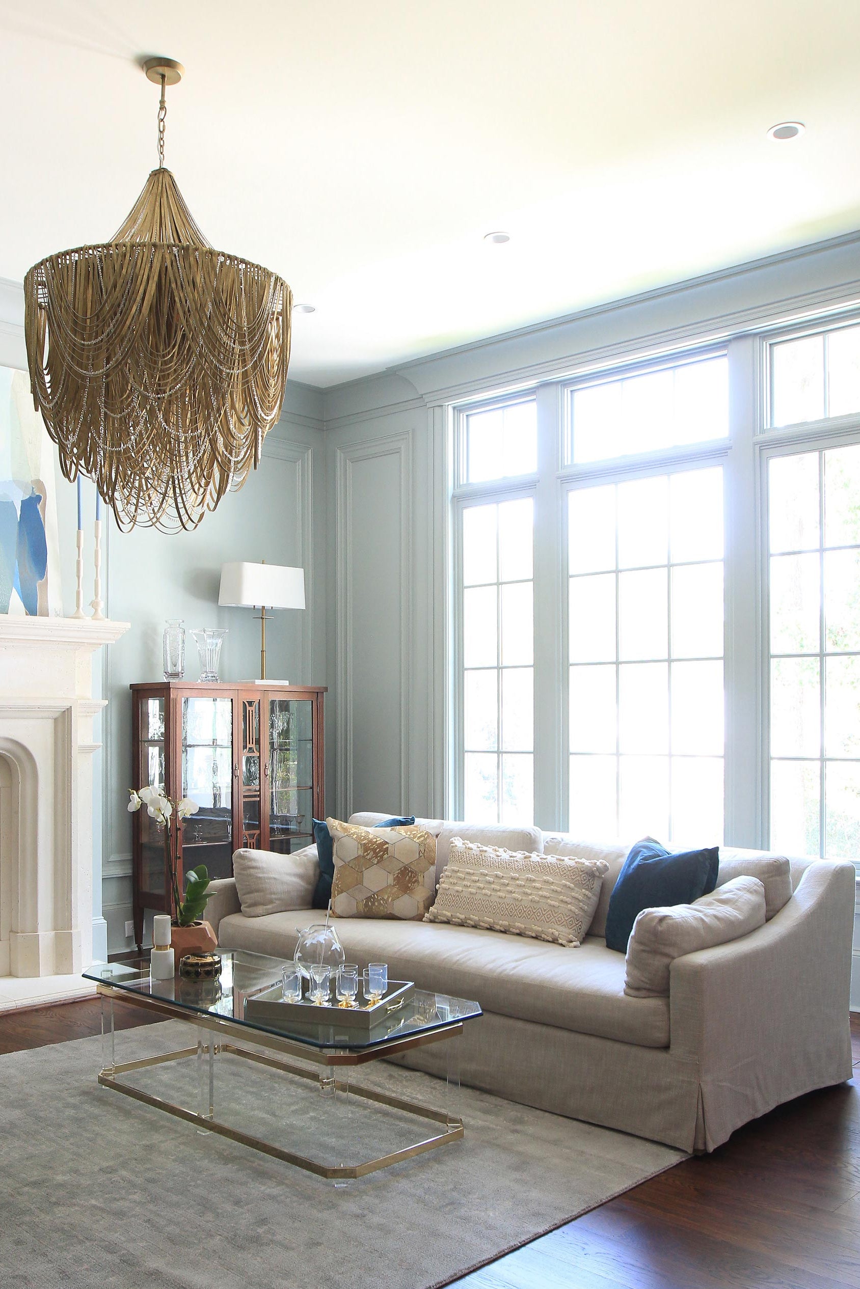 Large Round Whisper with Crown Leather Chandelier