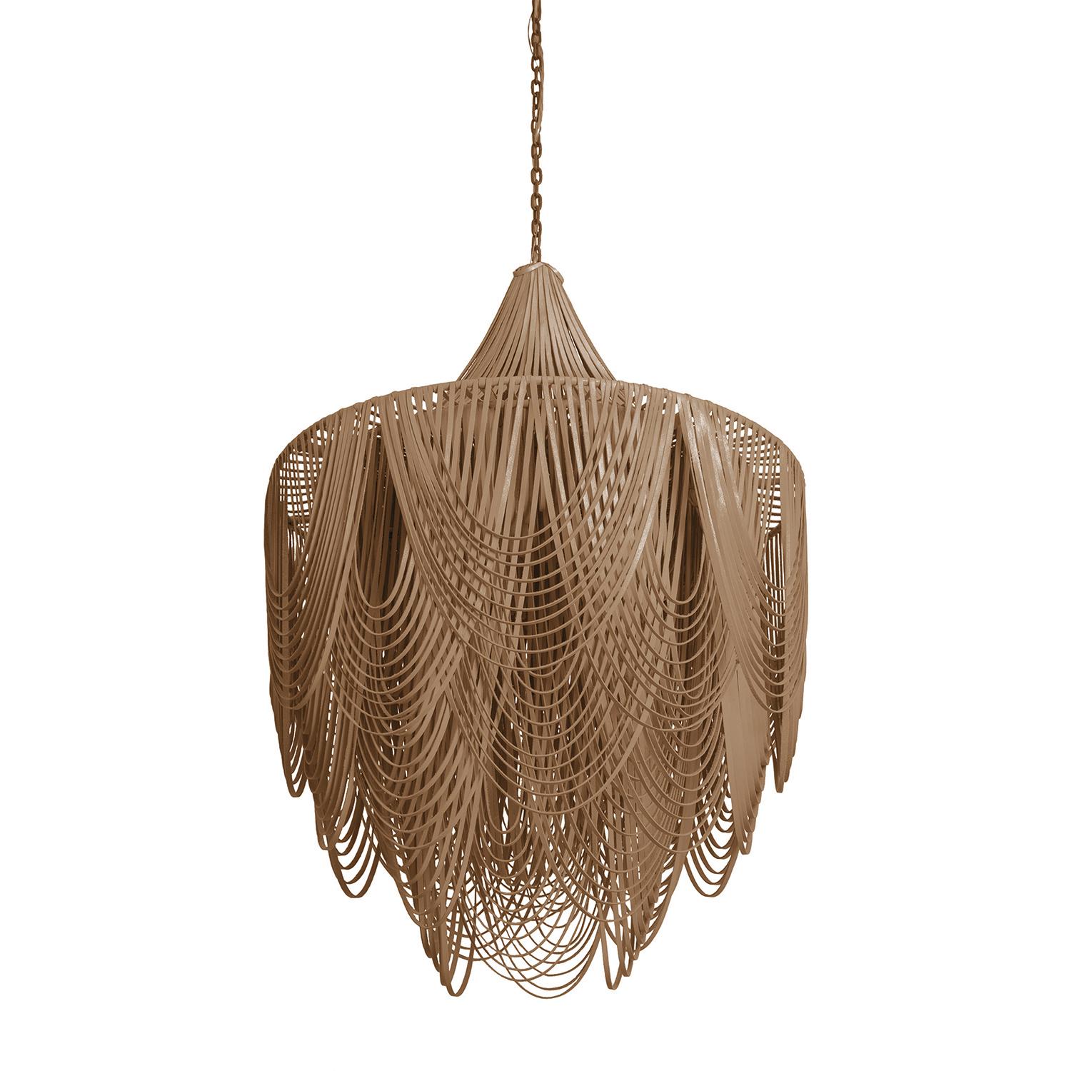 Large Round Whisper with Crown Leather Chandelier in Metallic Leather