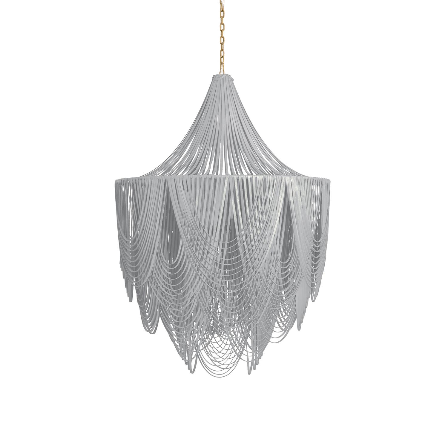 Large Round Whisper with Crown Leather Chandelier in Metallic Leather