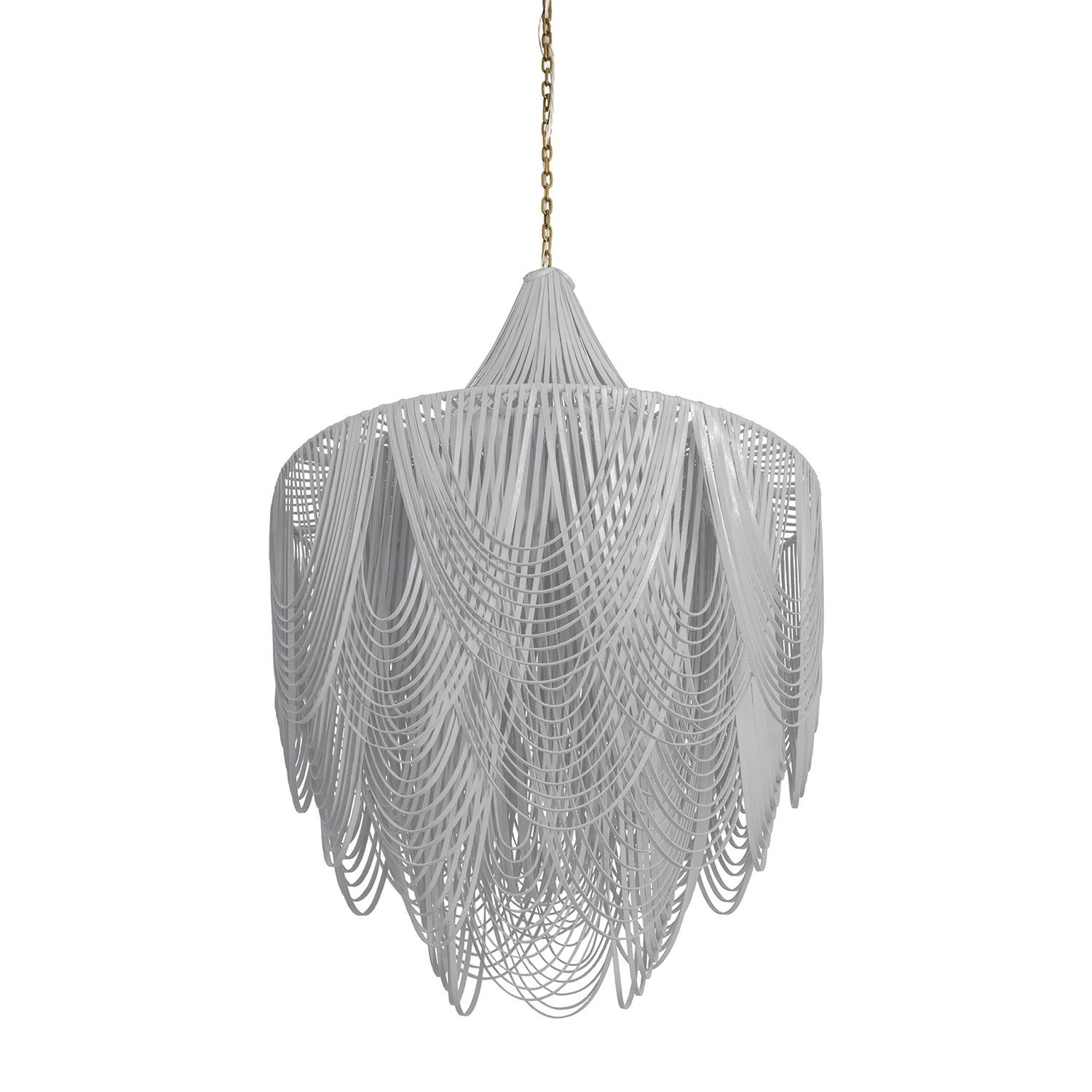 Large Round Whisper with Crown Leather Chandelier in Metallic Leather