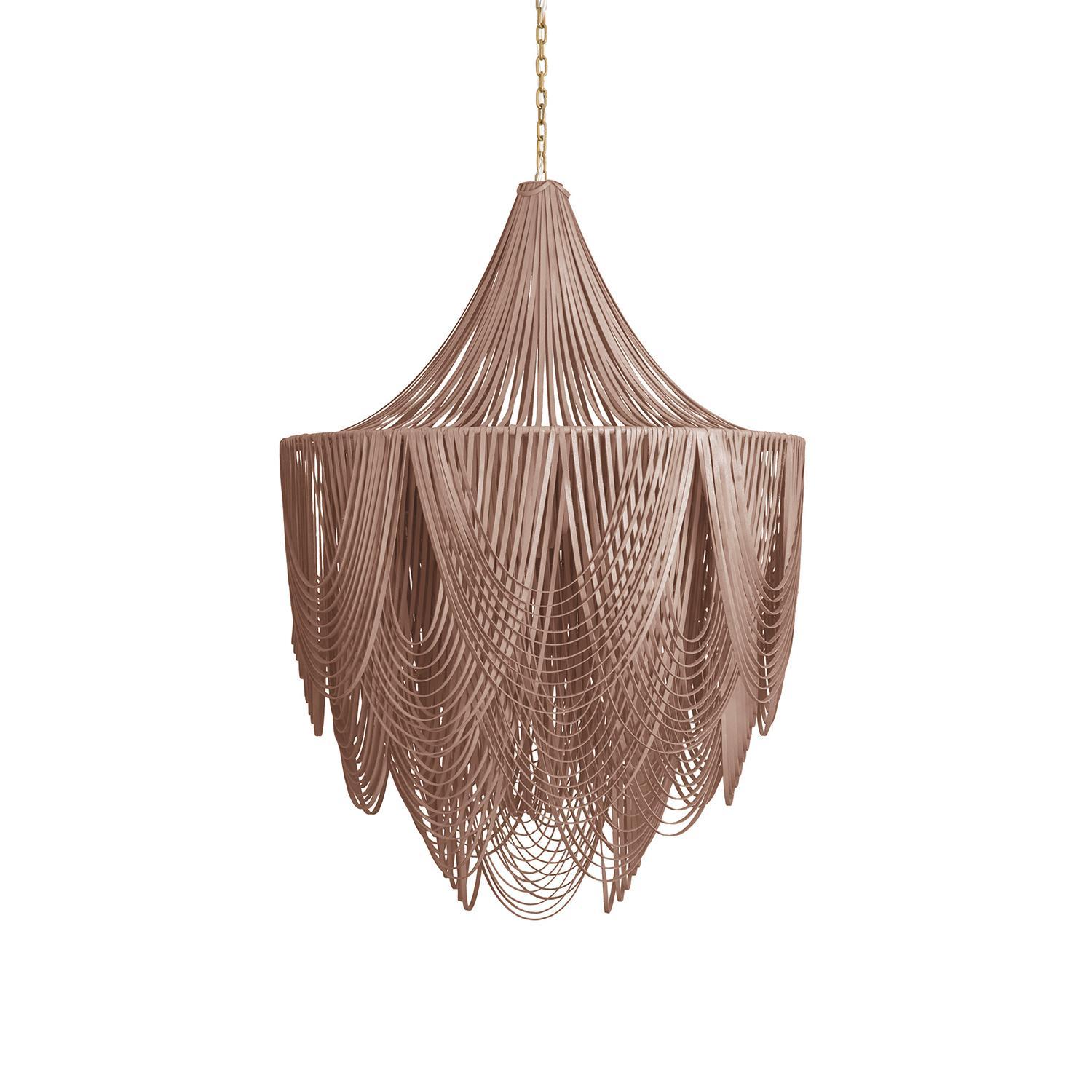 Large Round Whisper with Crown Leather Chandelier in Metallic Leather