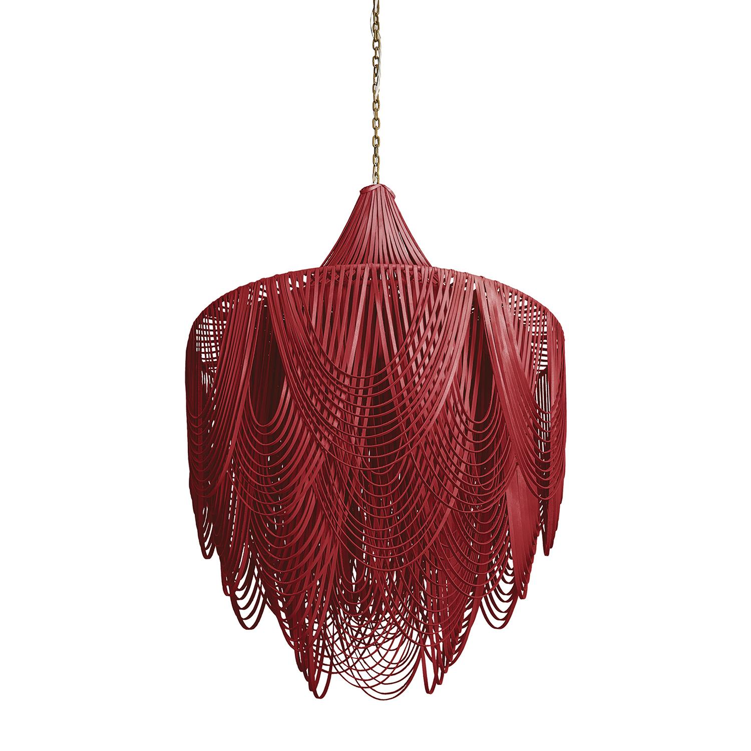 Large Round Whisper with Crown Leather Chandelier in NeKeia Leather