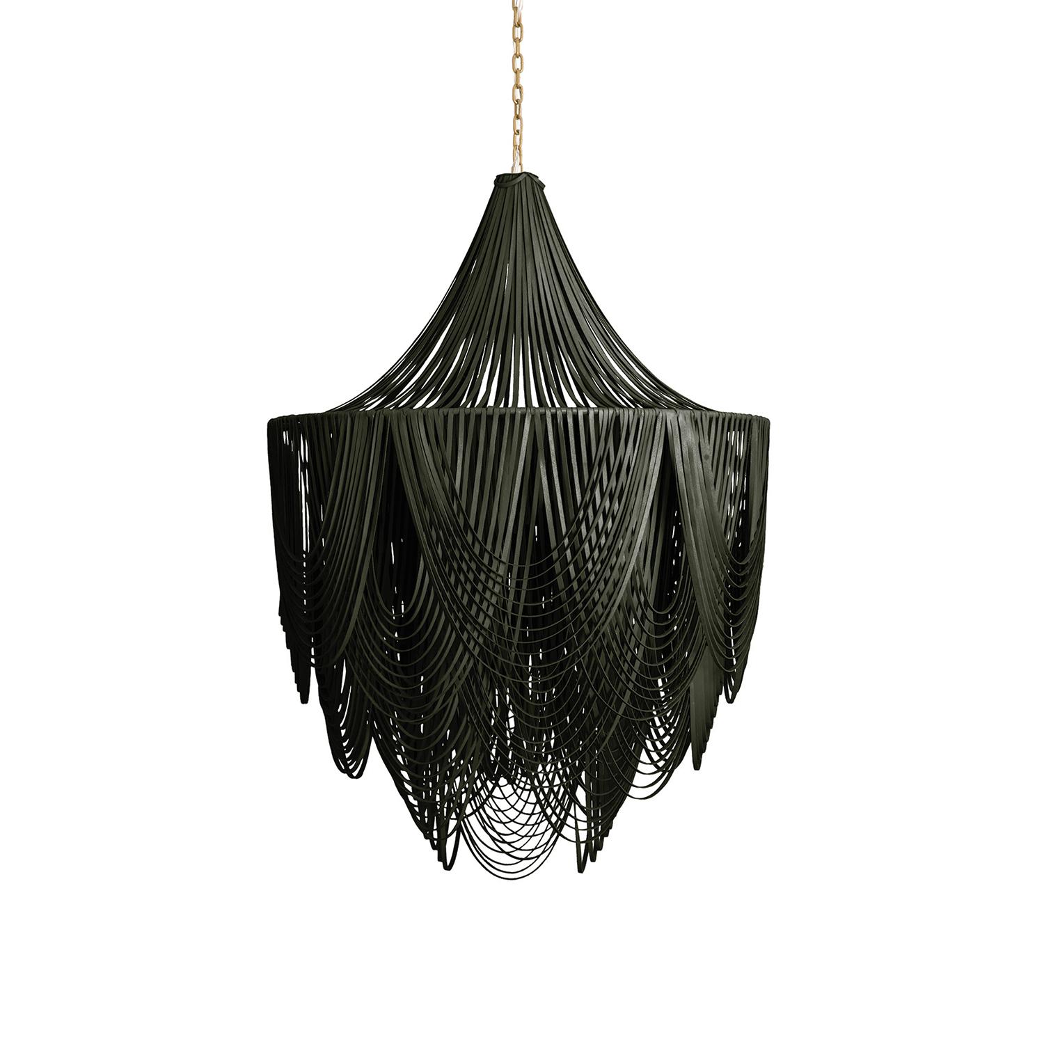 Large Round Whisper with Crown Leather Chandelier in NeKeia Leather