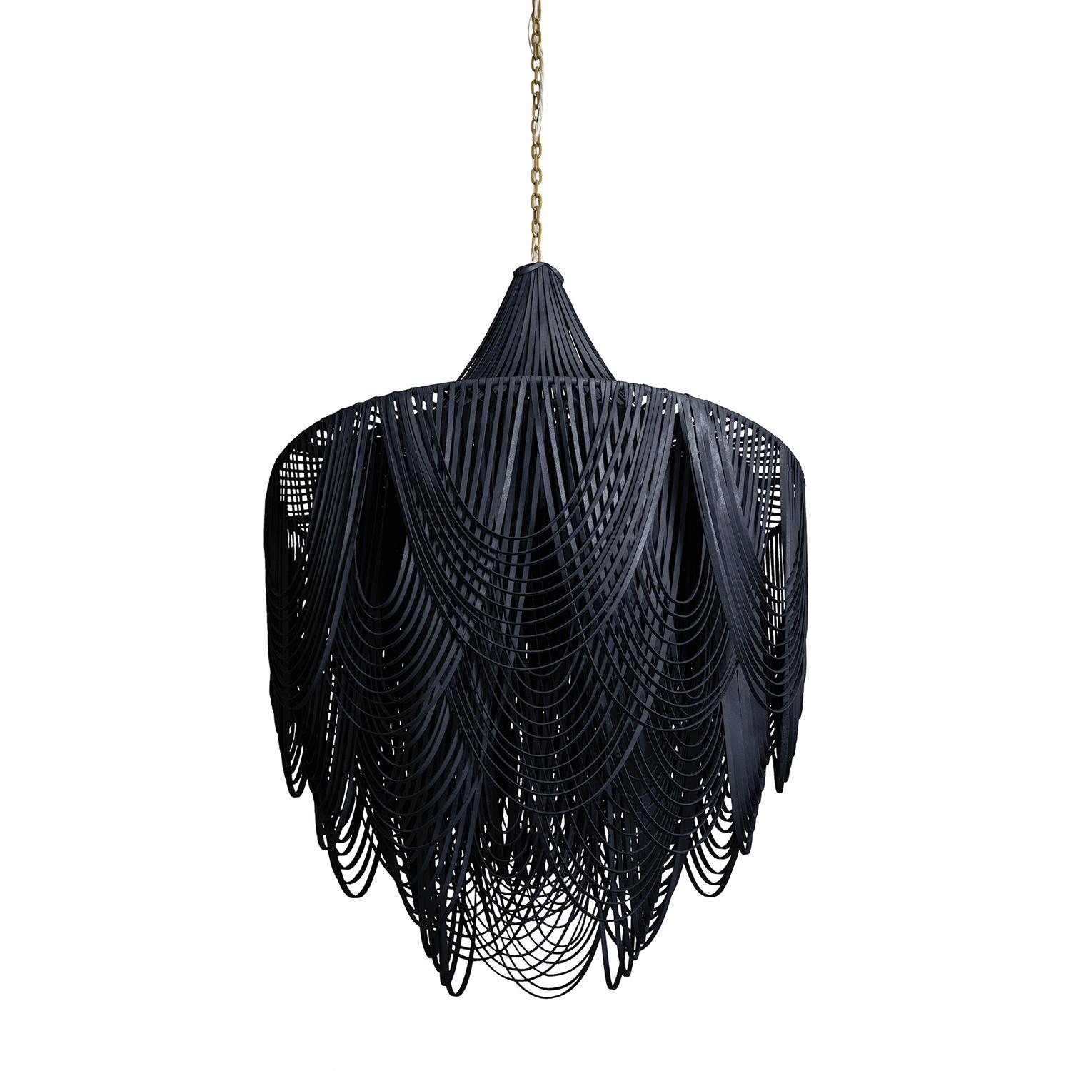 Large Round Whisper with Crown Leather Chandelier in NeKeia Leather