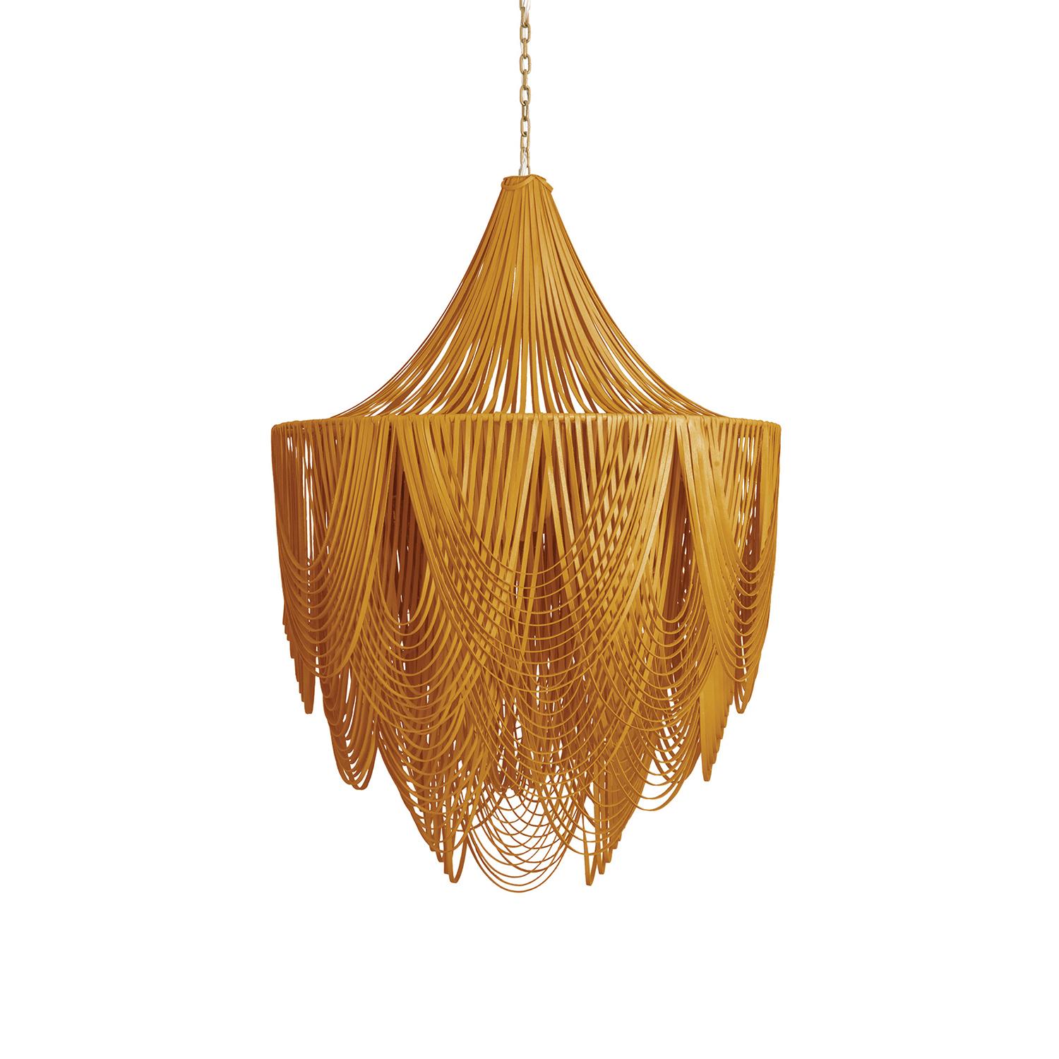 Large Round Whisper with Crown Leather Chandelier in NeKeia Leather