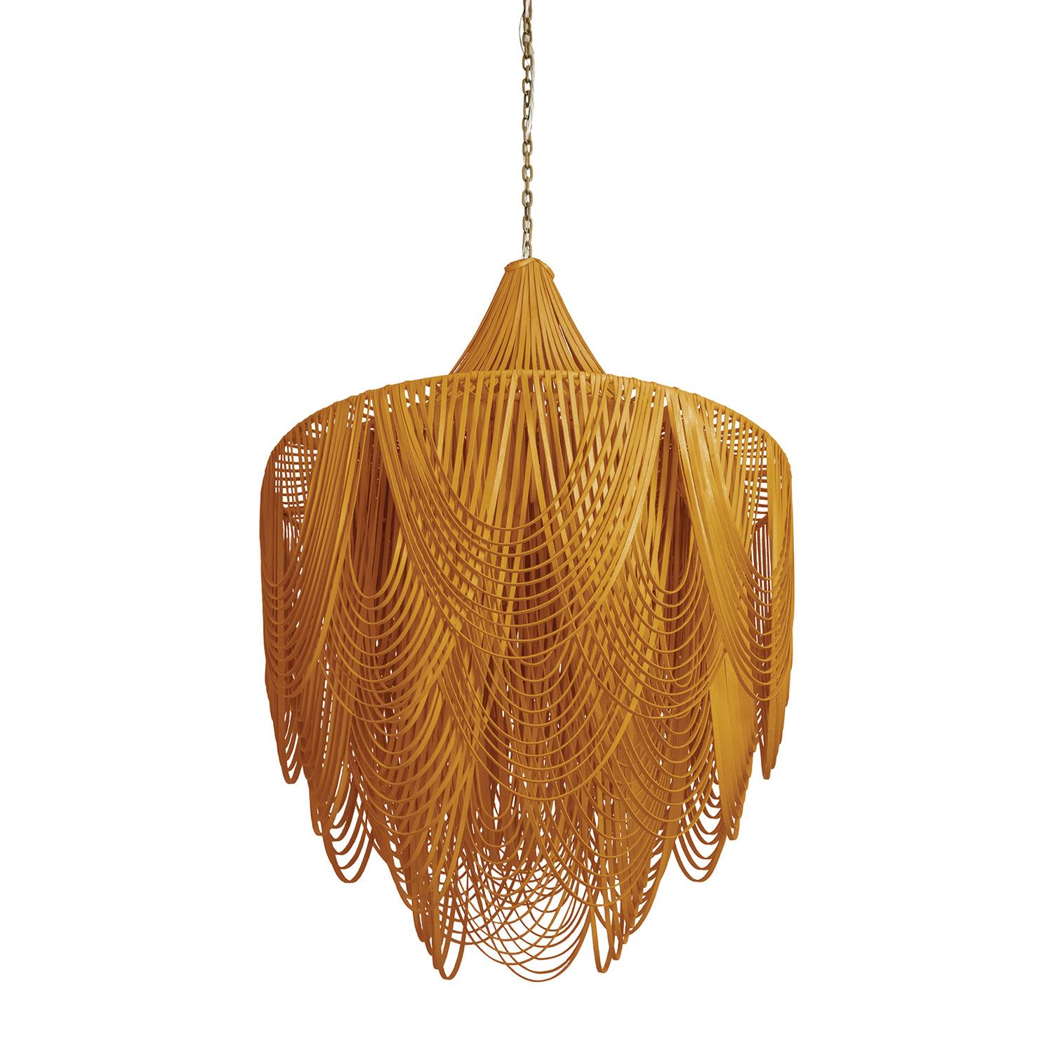 Large Round Whisper with Crown Leather Chandelier in NeKeia Leather