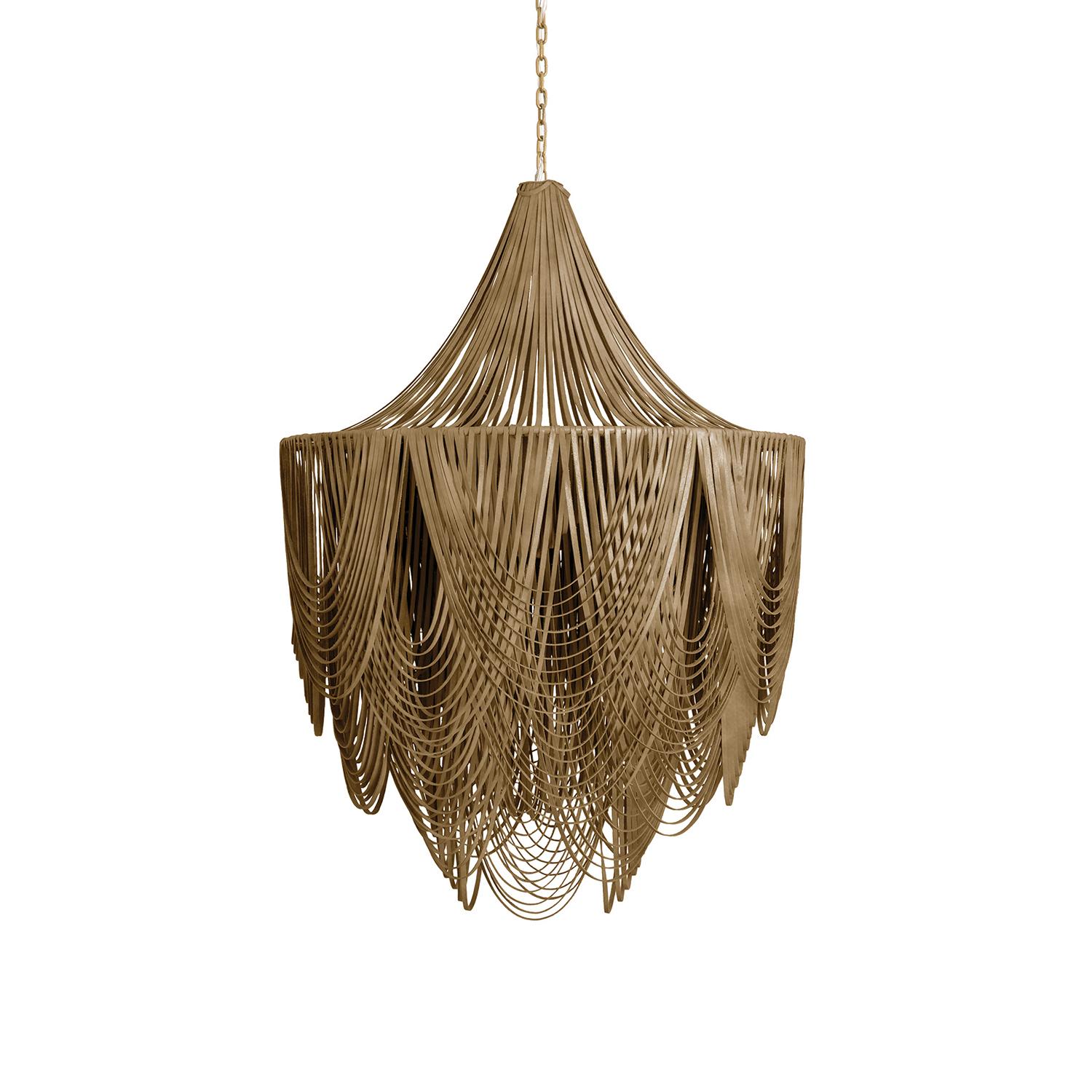 Large Round Whisper with Crown Leather Chandelier in Premium Leather