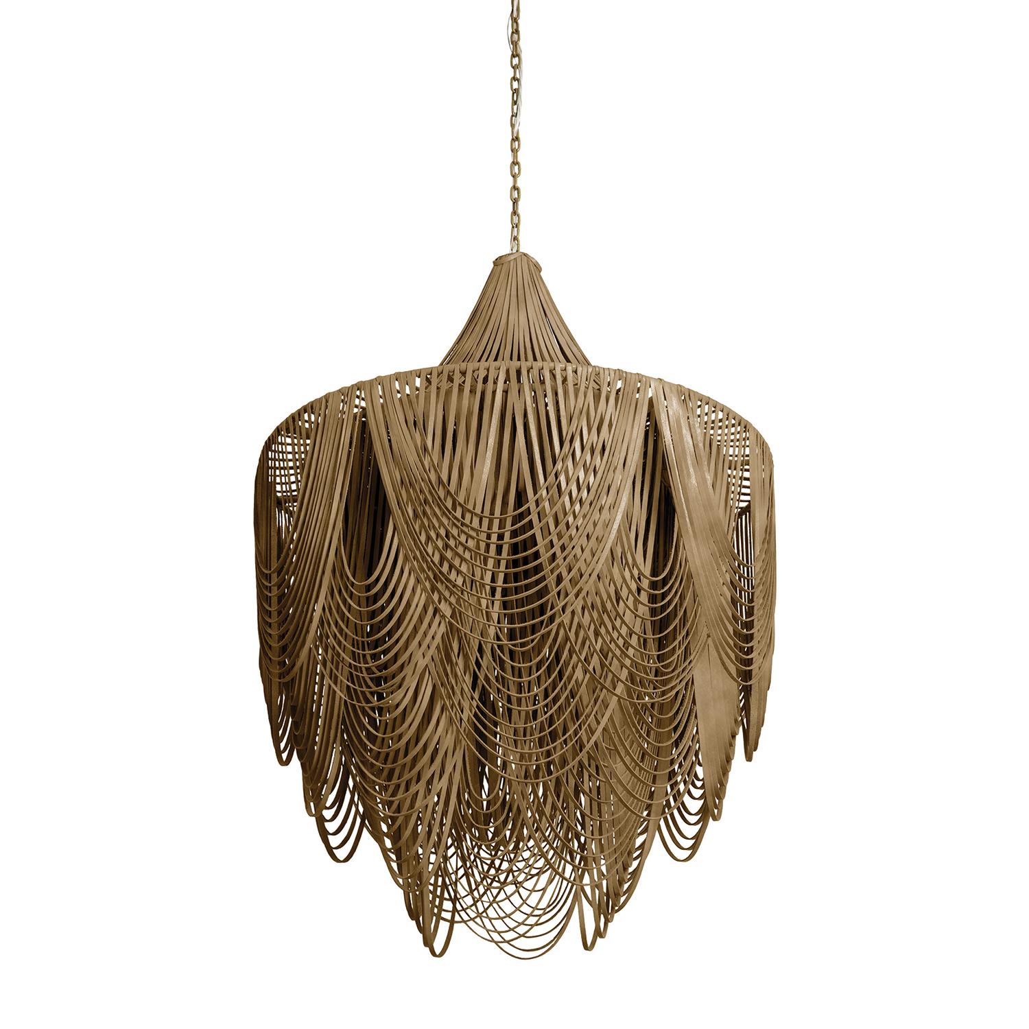 Large Round Whisper with Crown Leather Chandelier in Premium Leather